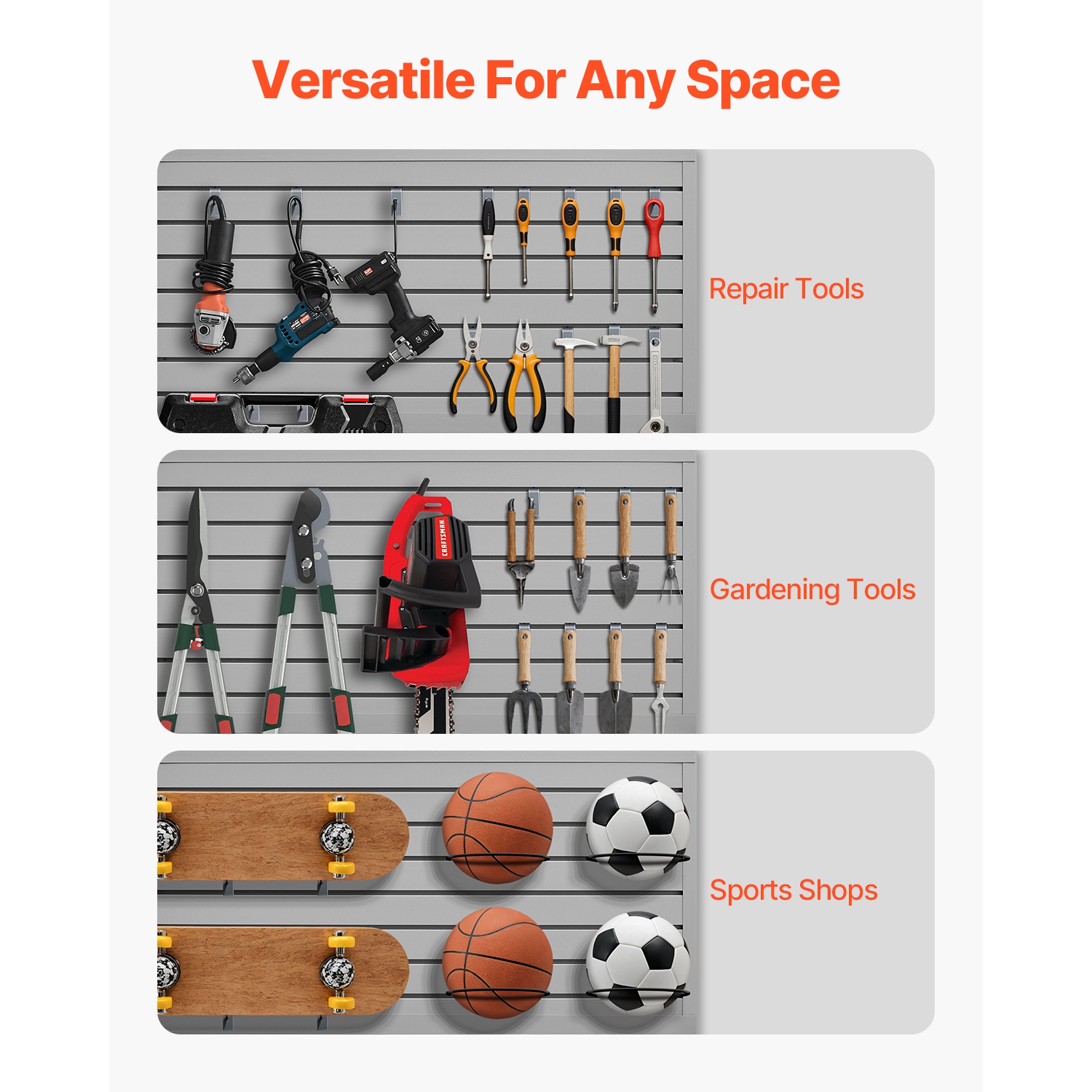 VEVOR 2 x 4 ft Slat Wall Paneling, PVC Garage Slatwall with Modular Design, Grey Slat Wall Easy-to-Install Adjustable Slatwall Panel with Coupling