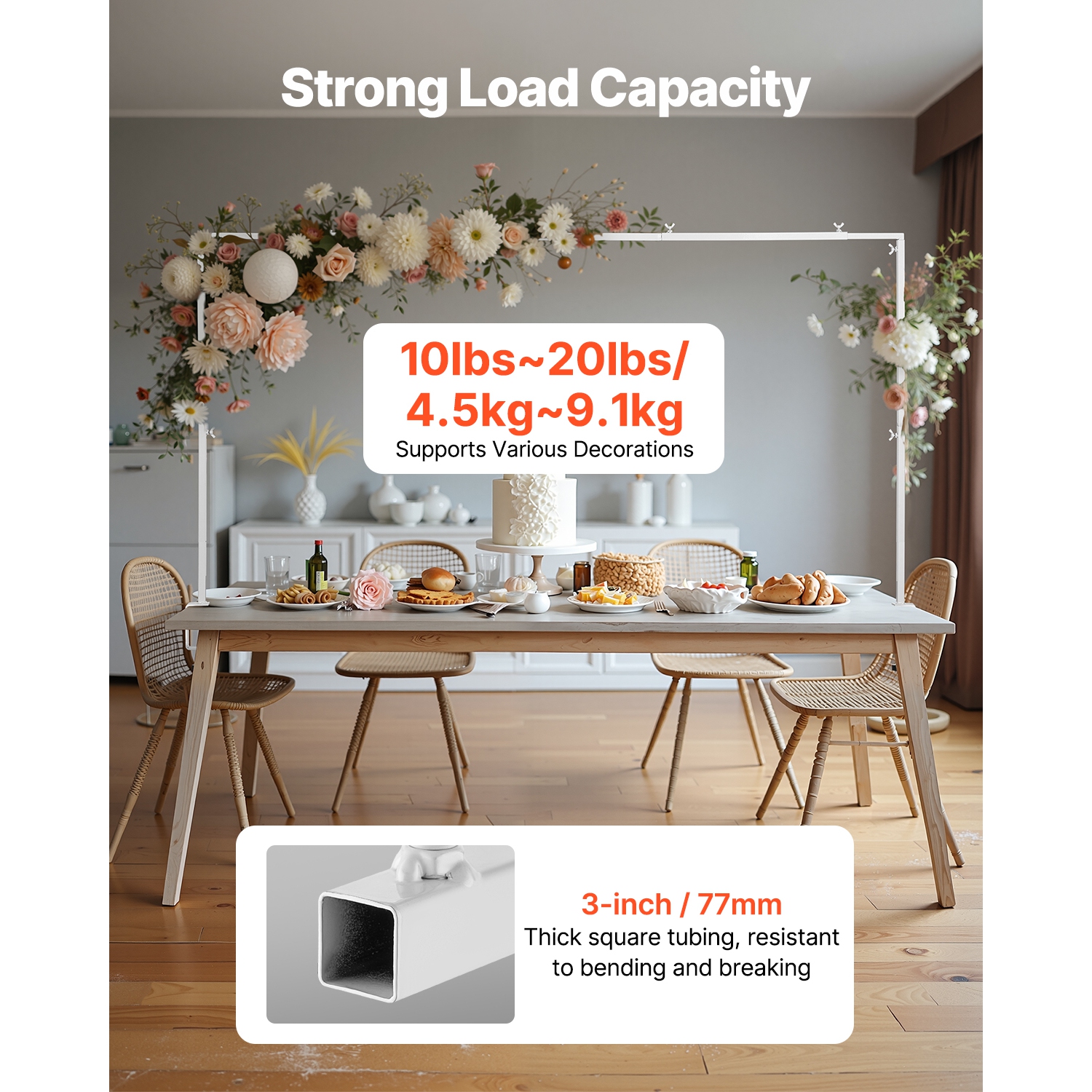 VEVOR 13"-42'' Tall Over The Table Rod Stand with Clamps, 28"-98" Length Adjustable, Metal Table Arch Stand, Tabletop Balloon Arch Frame for Wedding