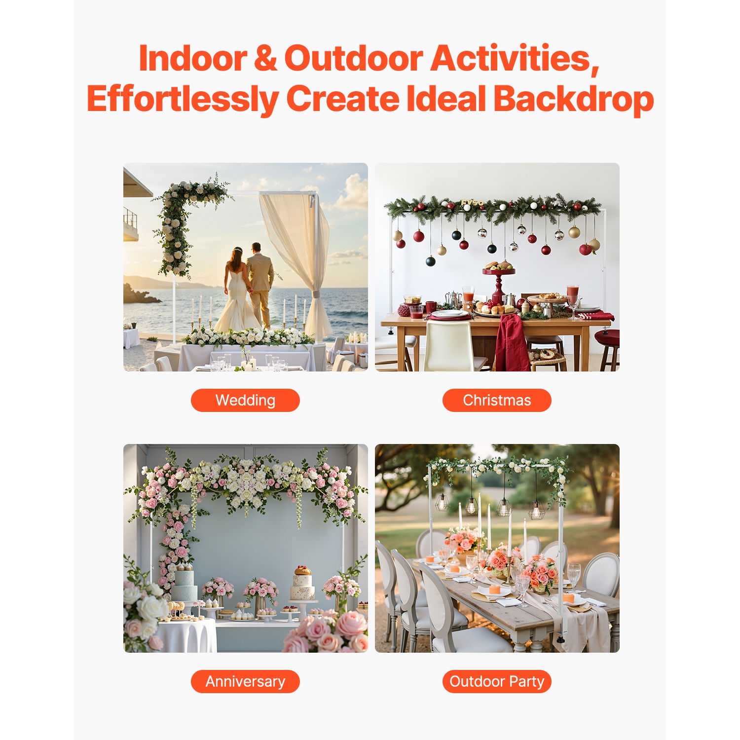 VEVOR 13"-42'' Tall Over The Table Rod Stand with Clamps, 28"-98" Length Adjustable, Metal Table Arch Stand, Tabletop Balloon Arch Frame for Wedding