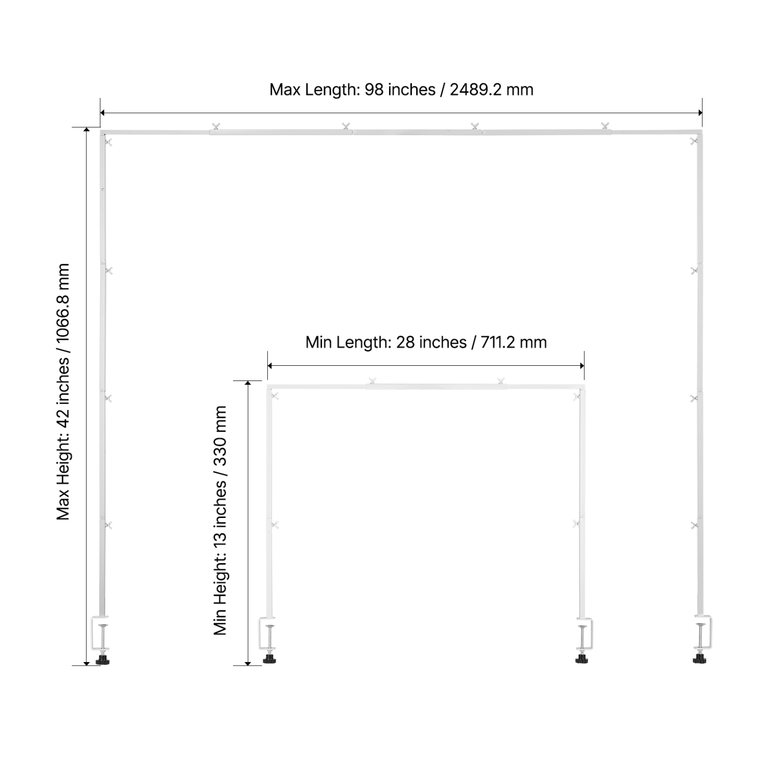 VEVOR 13"-42'' Tall Over The Table Rod Stand with Clamps, 28"-98" Length Adjustable, Metal Table Arch Stand, Tabletop Balloon Arch Frame for Wedding