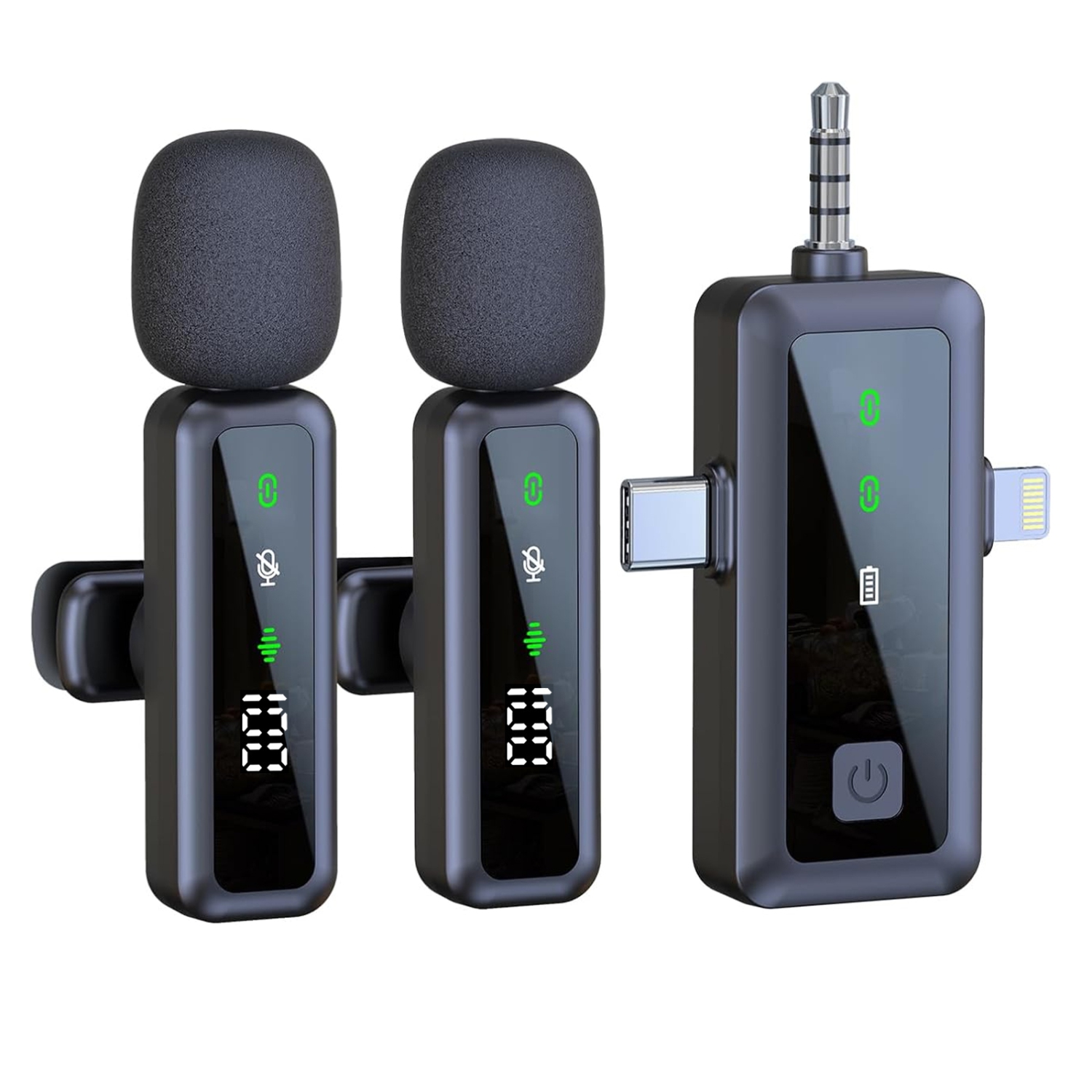 Smart Digital Display 3-in-1 Wireless Lavalier Microphone for Live Streaming, Video Recording, and Vlogging