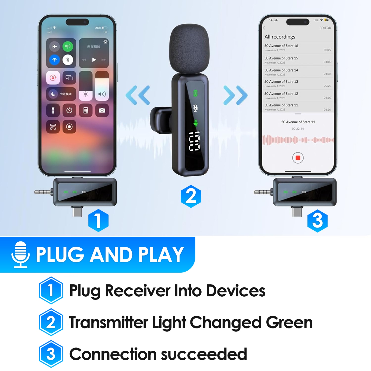 Smart Digital Display 3-in-1 Wireless Lavalier Microphone for Live Streaming, Video Recording, and Vlogging