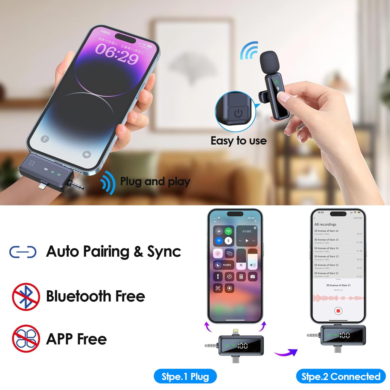 Smart Digital Display 3-in-1 Wireless Lavalier Microphone for Live Streaming, Video Recording, and Vlogging