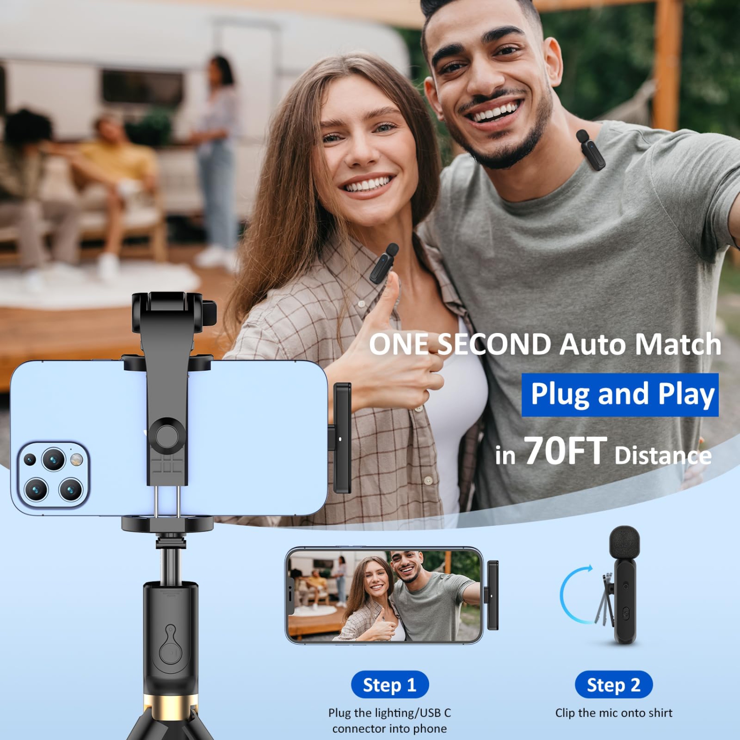 Smart Digital Display 3-in-1 Wireless Lavalier Microphone for Live Streaming, Video Recording, and Vlogging