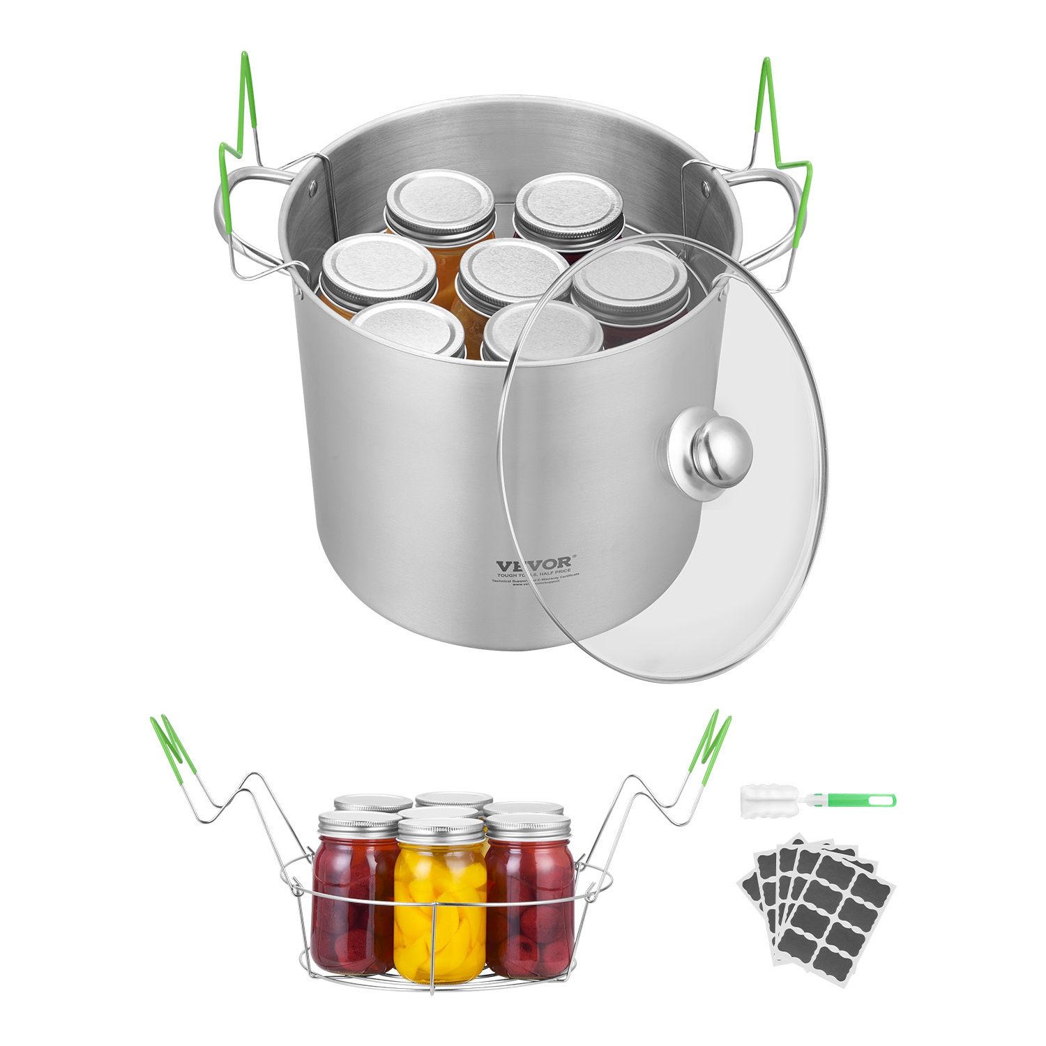 VEVOR 21 QT Canning Pot with Rack and Lid, Stainless Steel Waterbath Canner with Dual Handle and Glass Lid, Compatible with All Cooktops: Induction,