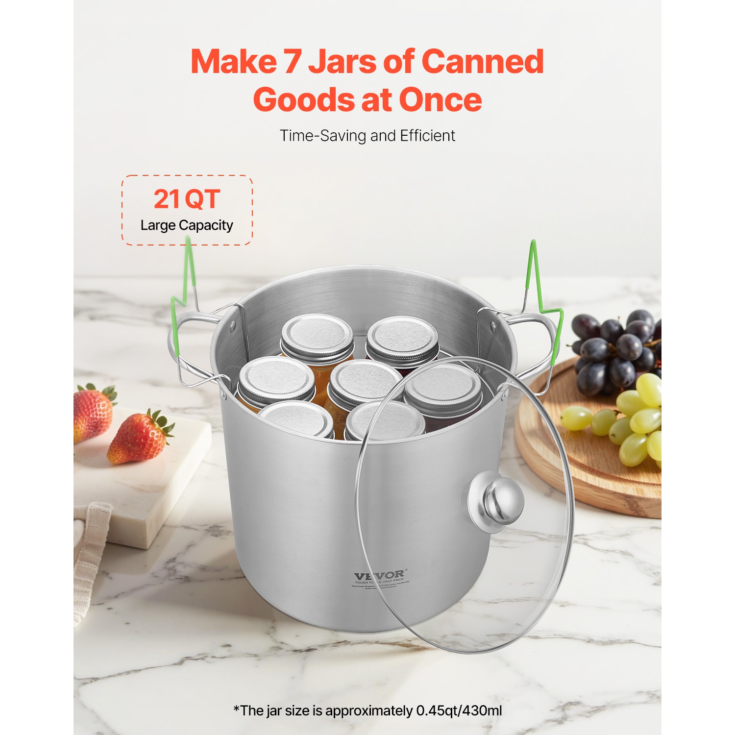VEVOR 21 QT Canning Pot with Rack and Lid, Stainless Steel Waterbath Canner with Dual Handle and Glass Lid, Compatible with All Cooktops: Induction,