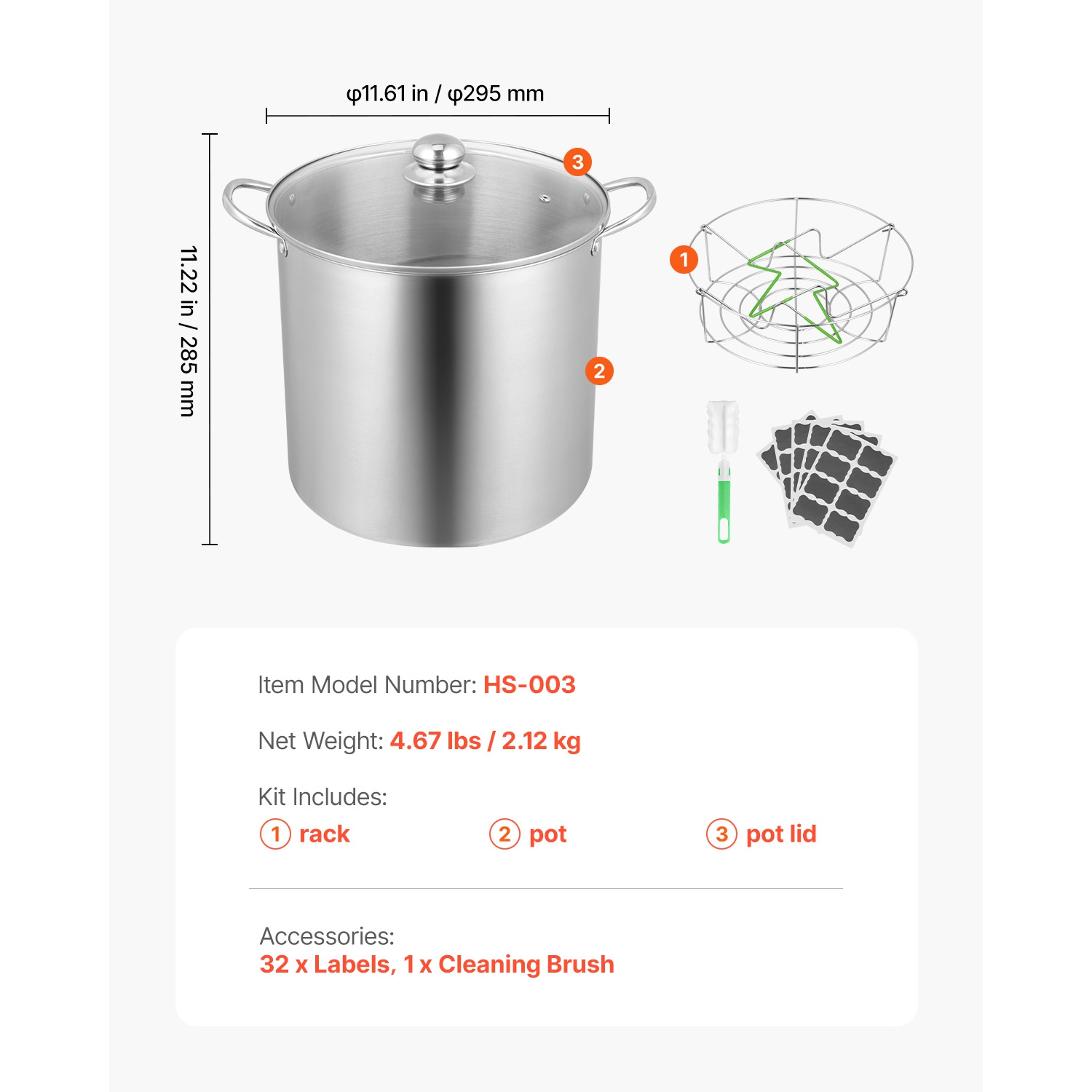 VEVOR 21 QT Canning Pot with Rack and Lid, Stainless Steel Waterbath Canner with Dual Handle and Glass Lid, Compatible with All Cooktops: Induction,