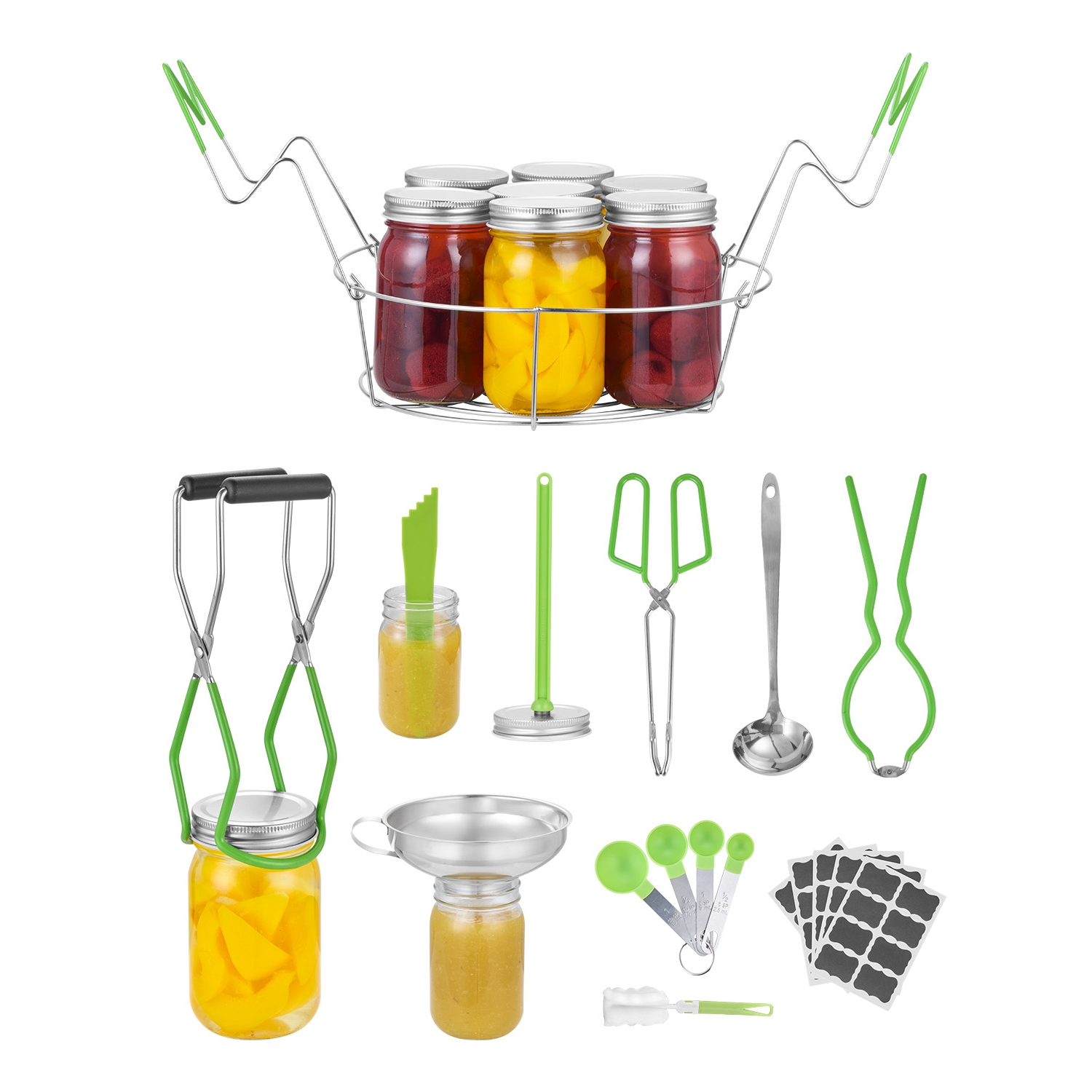 VEVOR Canning Supplies Starter Kit, 9 Pieces Stainless Steel Water Bath Canning Kit, Canning Tools Set: Rack, Ladle, Measuring Spoon, Funnel, Tongs,