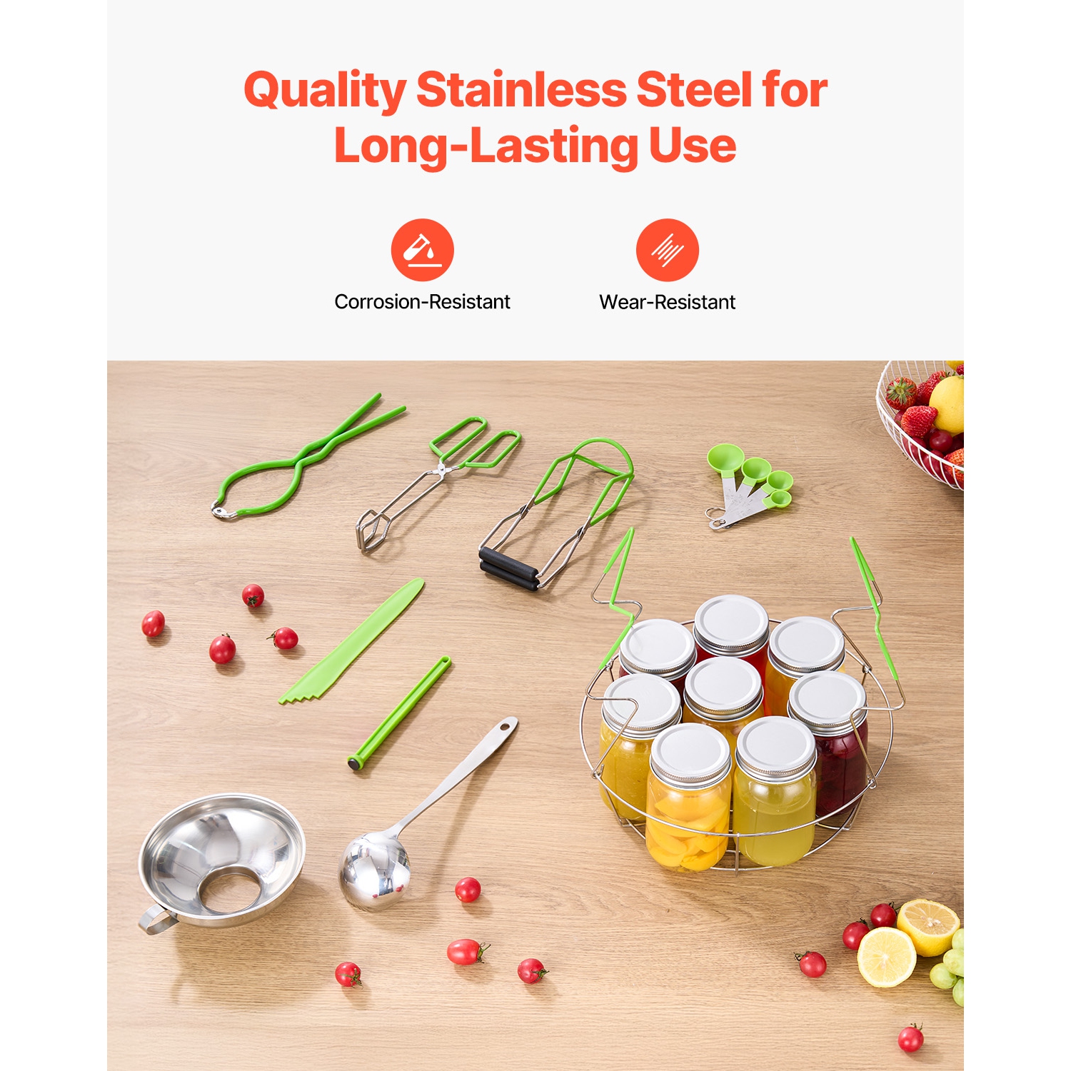 VEVOR Canning Supplies Starter Kit, 9 Pieces Stainless Steel Water Bath Canning Kit, Canning Tools Set: Rack, Ladle, Measuring Spoon, Funnel, Tongs,