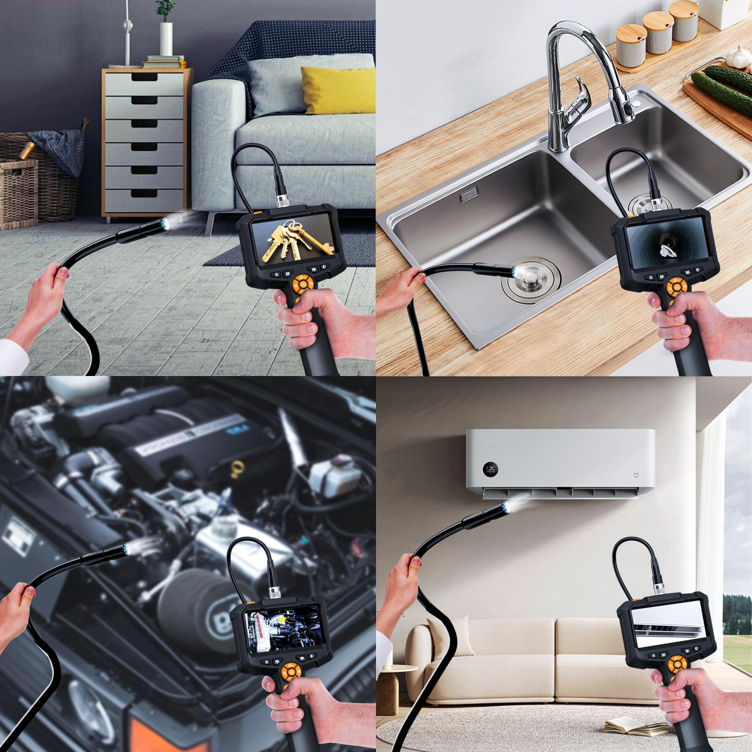 Caméra endoscope éclairée, endoscope HD 1080P avec écran de 4,3 pouces, étanche IP67, adapté aux tuyaux étroits