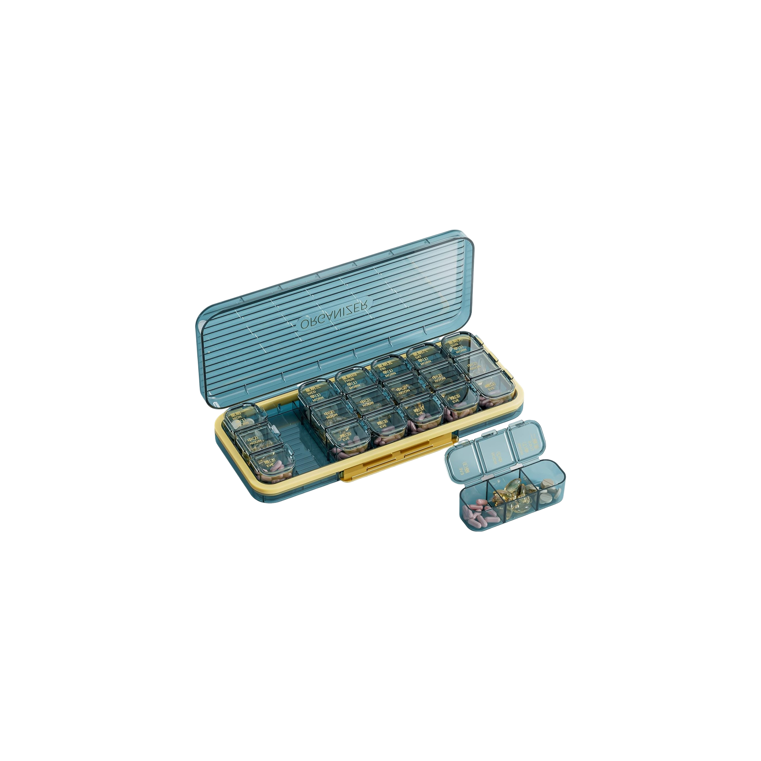 7-Day Pill Organizer with 21 Individual Compartments, Portable Daily Medication Box for Vitamins, Fish Oil, and Supplements