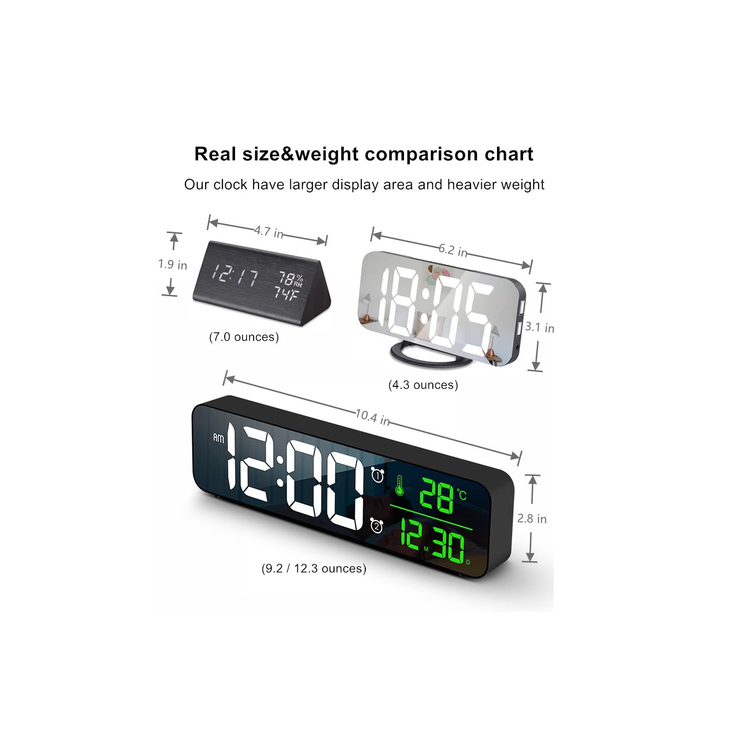 Horloge numérique à grand écran, réveil intelligent LED avec affichage de la date et de la température pour le salon, le bureau et la chambre à