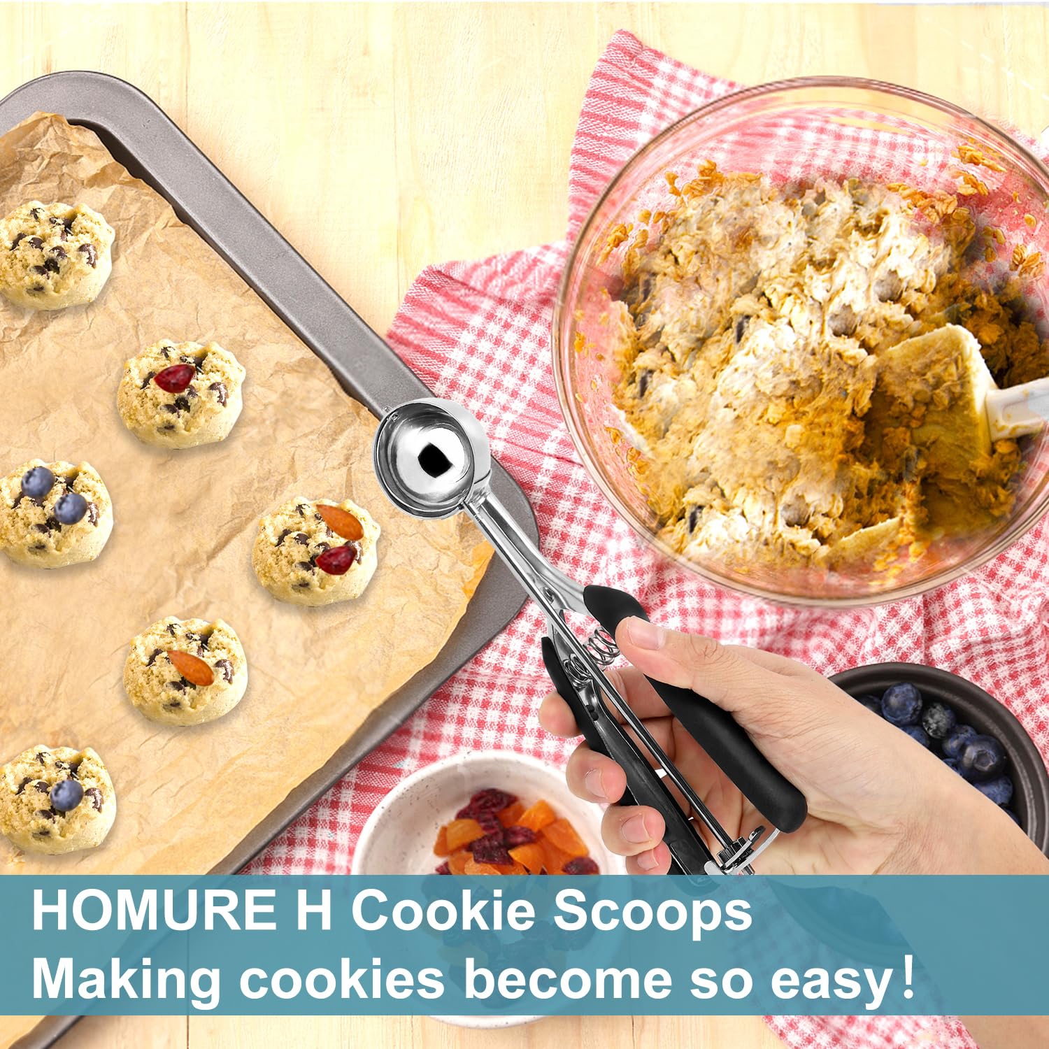 Ensemble de 3 pces à biscuits en acier inoxydable, ensemble de cuillère à crème glacée pour biscuits, muffins et fruits