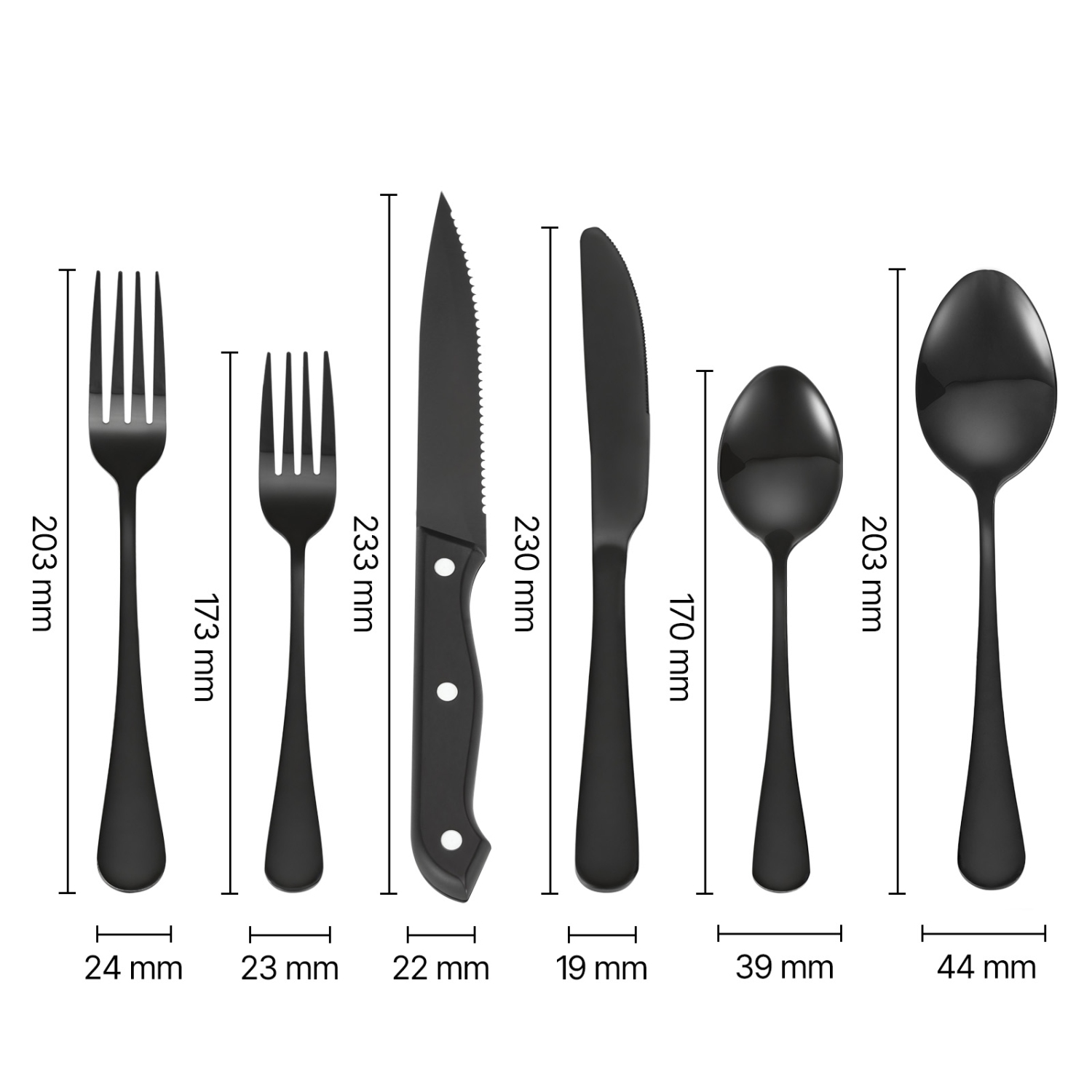 VEVOR 48-Piece Black Silverware Set with Steak Knives,Food-Grade Stainless Steel Flatware Utensils for 8,Mirror Finished Cutlery Set, Dishwasher Safe