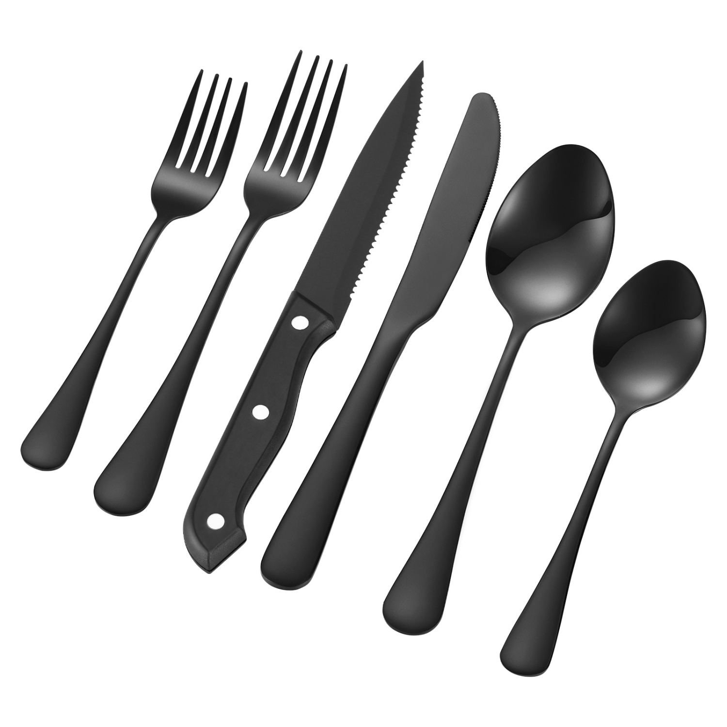 VEVOR 48-Piece Black Silverware Set with Steak Knives,Food-Grade Stainless Steel Flatware Utensils for 8,Mirror Finished Cutlery Set, Dishwasher Safe