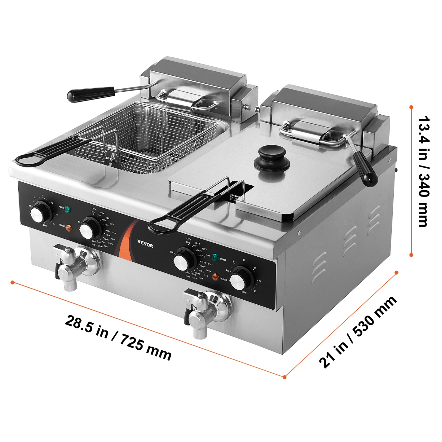 VEVOR 2 x 9Qt / 8.5L Commercial Deep Fryer, Dual Tank 3500W Electric Countertop Fryer, Double Oil Fryer with 2 Baskets, 1mm Thickened Stainless