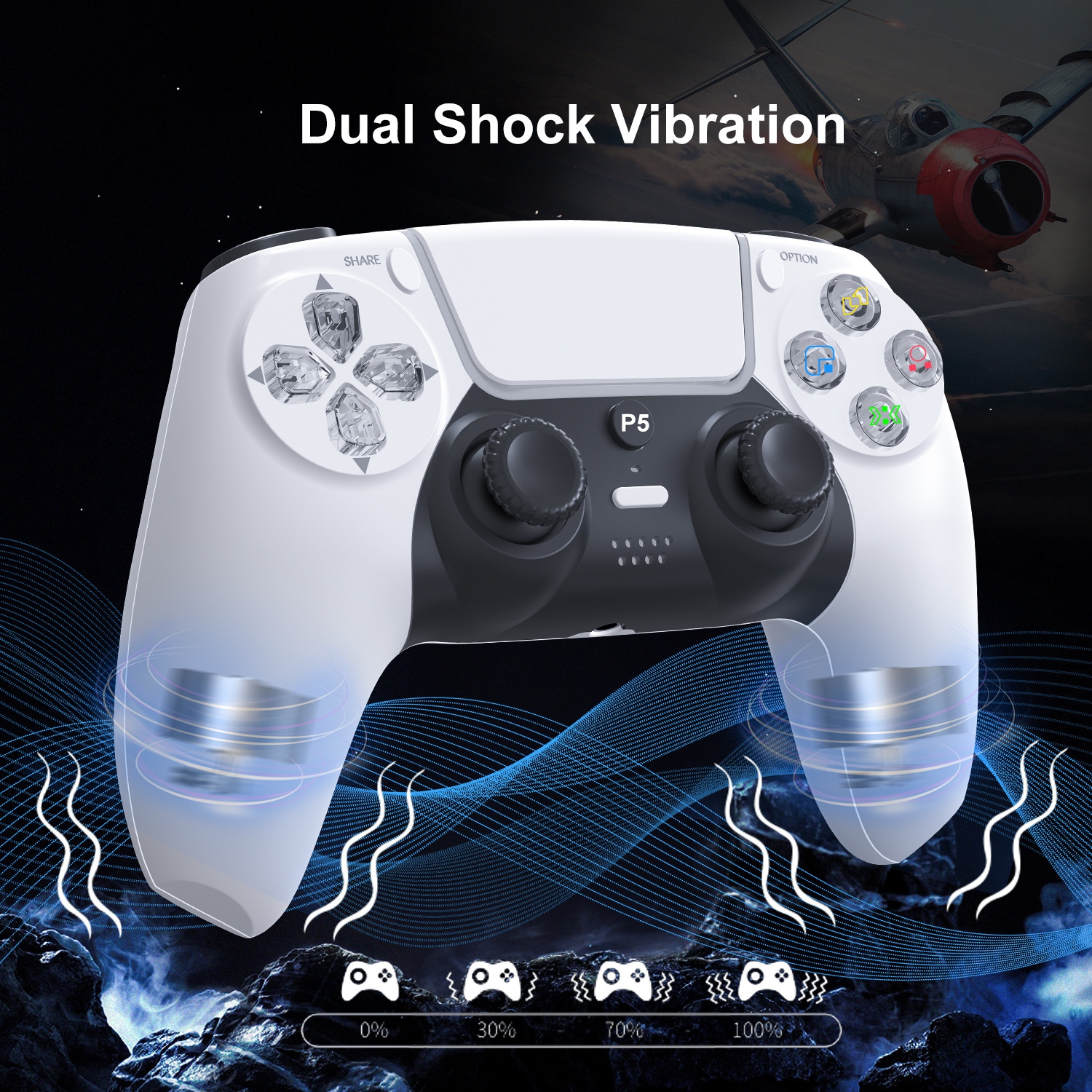 PS5 Controller with Light Bar 4.0 Bluetooth PS5 Game Controller Six-Axis Somatosensory Dual Vibration PS5 Wireless Controller with 3D Joystick - White