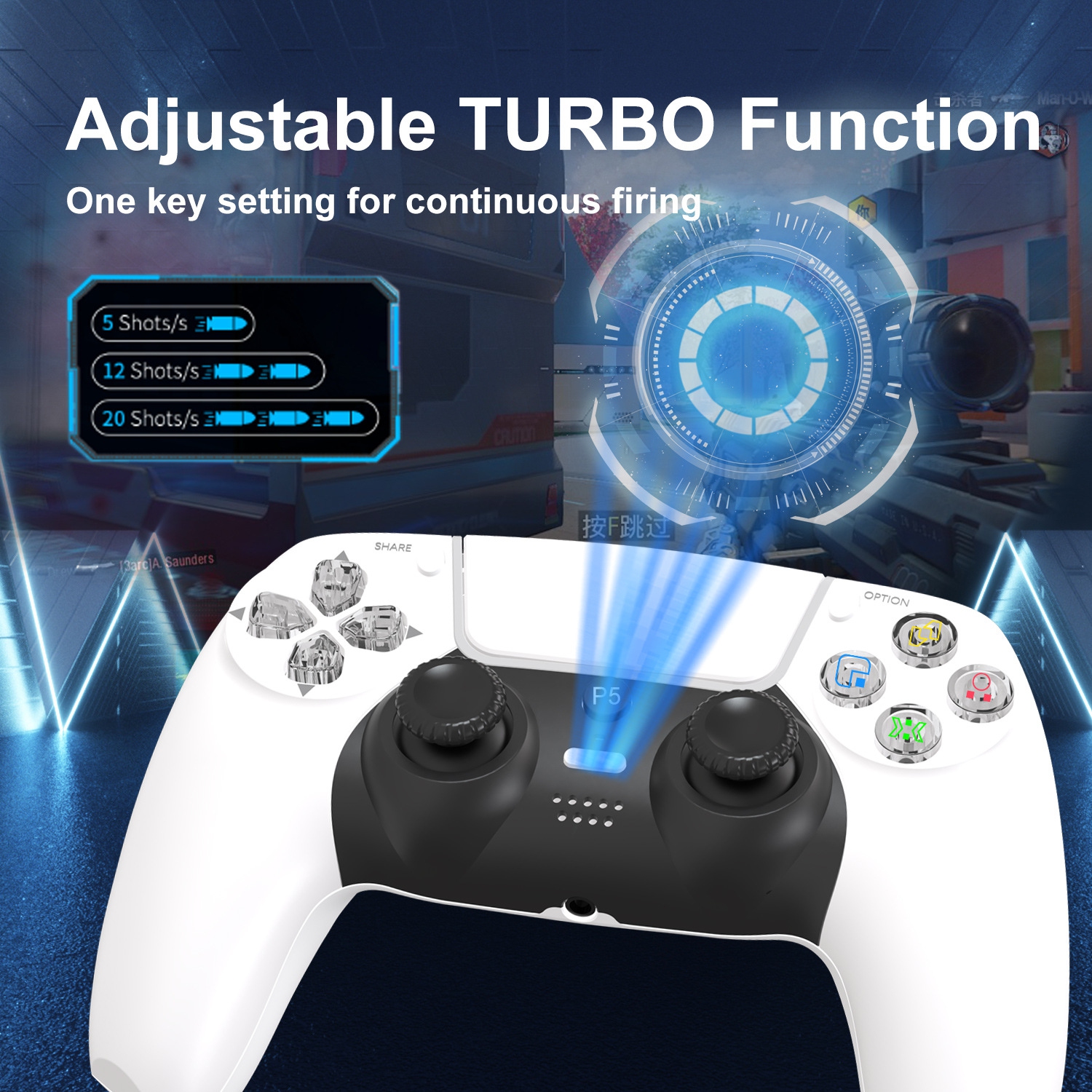 PS5 Controller with Light Bar 4.0 Bluetooth PS5 Game Controller Six-Axis Somatosensory Dual Vibration PS5 Wireless Controller with 3D Joystick - White