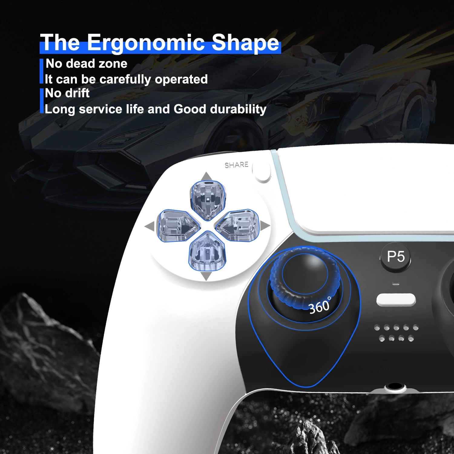 Manette PS5 avec barre lumineuse 4,0 Bluetooth de PS5 et manette de jeu sans fil à deux vibrations somatosensorielles à six axes pour PS5 avec manche