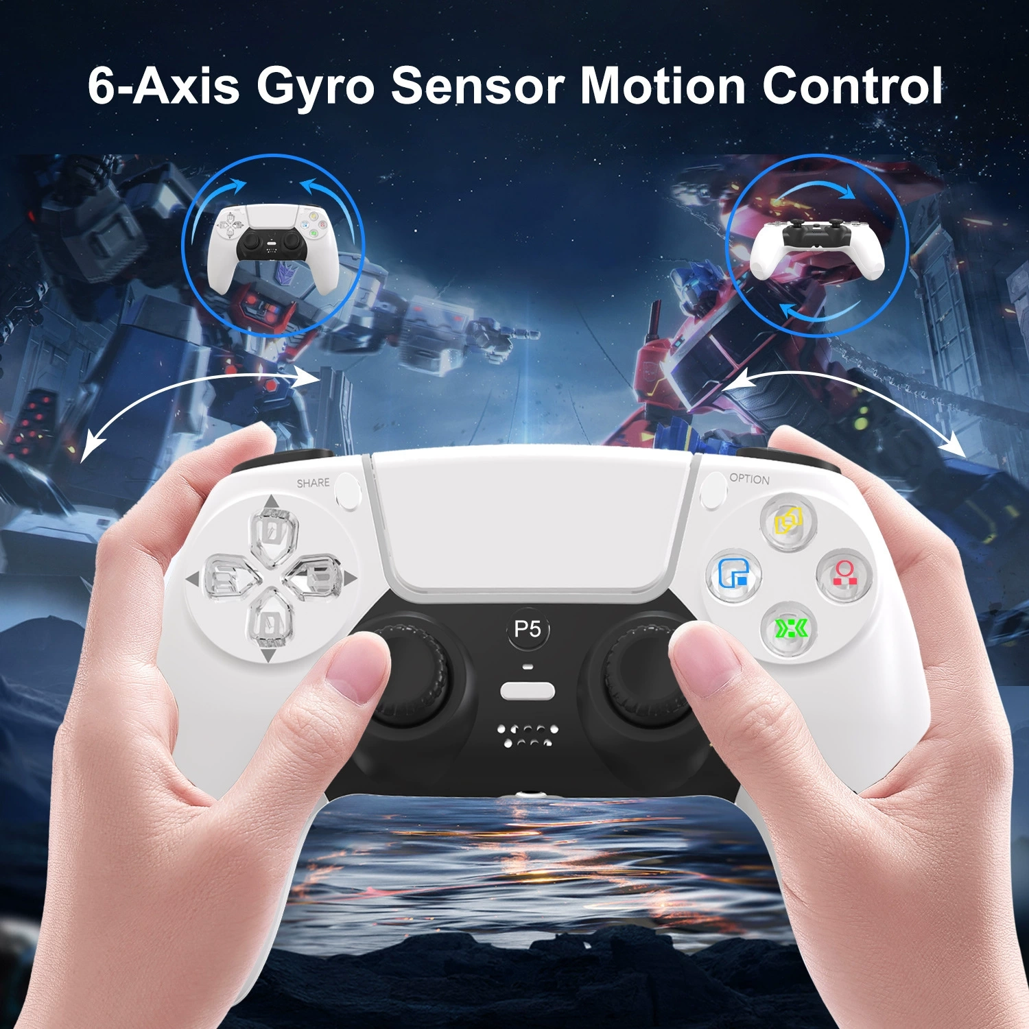 Manette PS5 avec barre lumineuse 4,0 Bluetooth de PS5 et manette de jeu sans fil à deux vibrations somatosensorielles à six axes pour PS5 avec manche