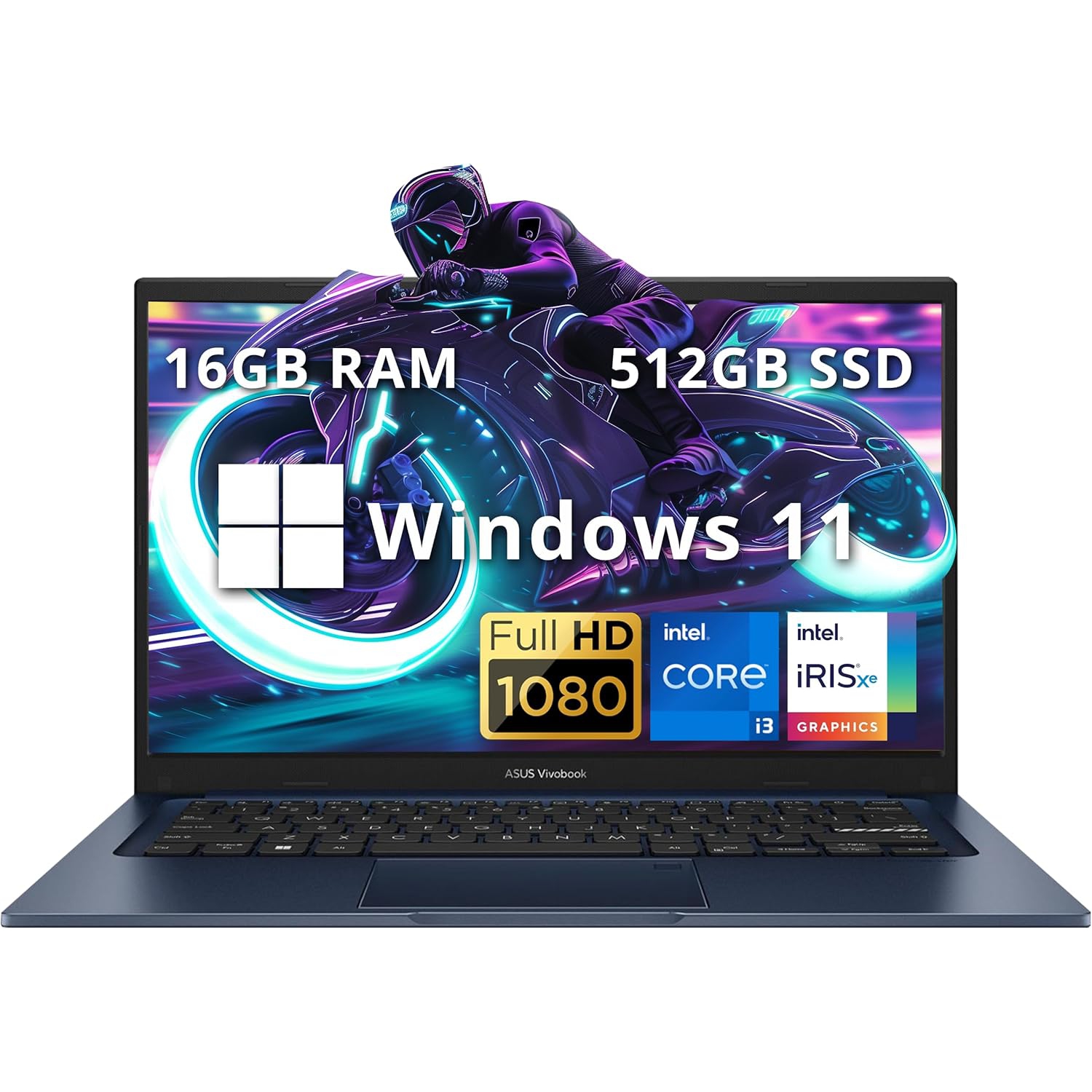 Open Box - ASUS Vivobook 14" FHD Anti-Glare Laptop, Intel i3-1215U, 512GB PCIe SSD, 16GB RAM, HD Camera, WiFi 6E, Bluetooth, Intel Iris Xe Graphics,