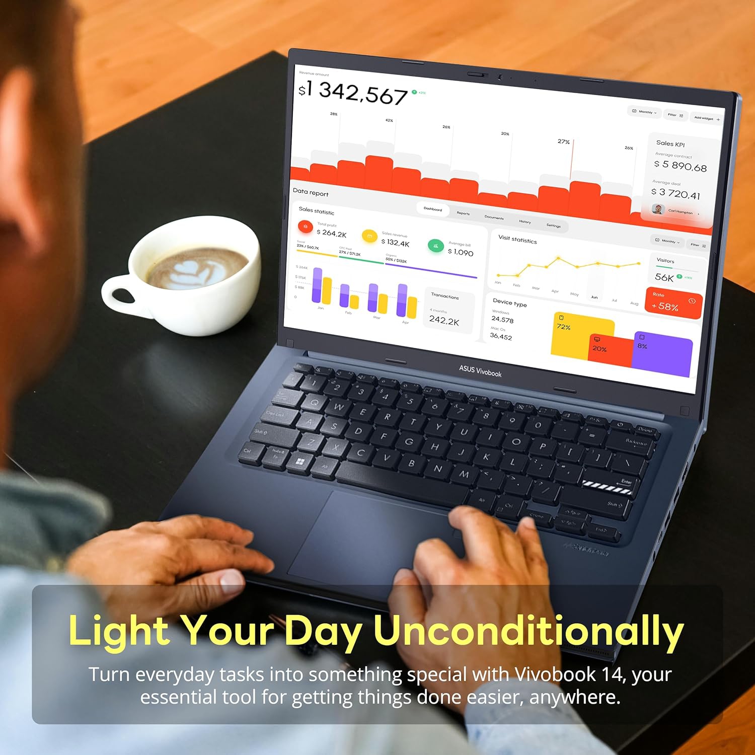 Open Box - ASUS Vivobook 14" FHD Anti-Glare Laptop, Intel i3-1215U, 512GB PCIe SSD, 16GB RAM, HD Camera, WiFi 6E, Bluetooth, Intel Iris Xe Graphics,