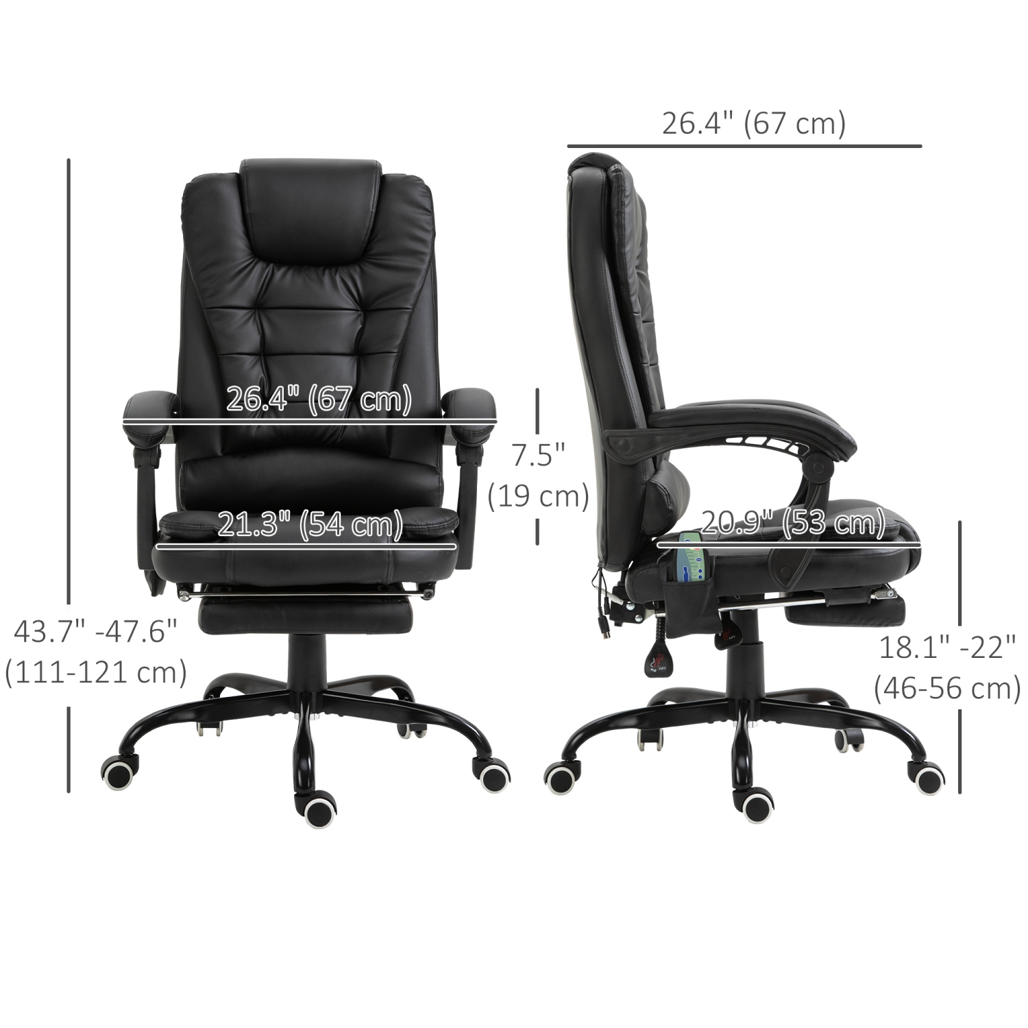 Kepooman 7-Point Vibrating Massage Chair, Reclining Office Chair with Footrest, Reclining Back, Adjustable Height, Black
