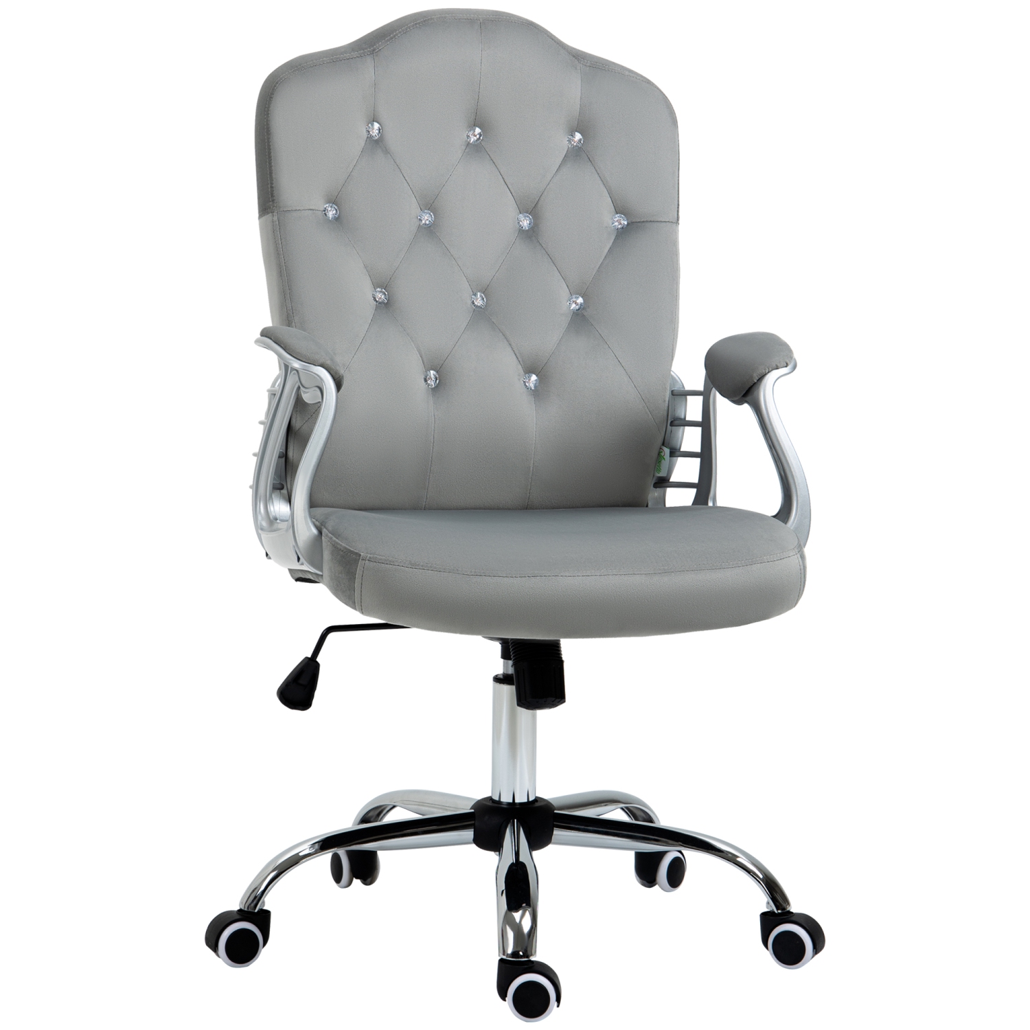 Kepooman Velvet Fleece Computer Chair, Button Tufted Desk Chair with Swivel Wheels - Gray