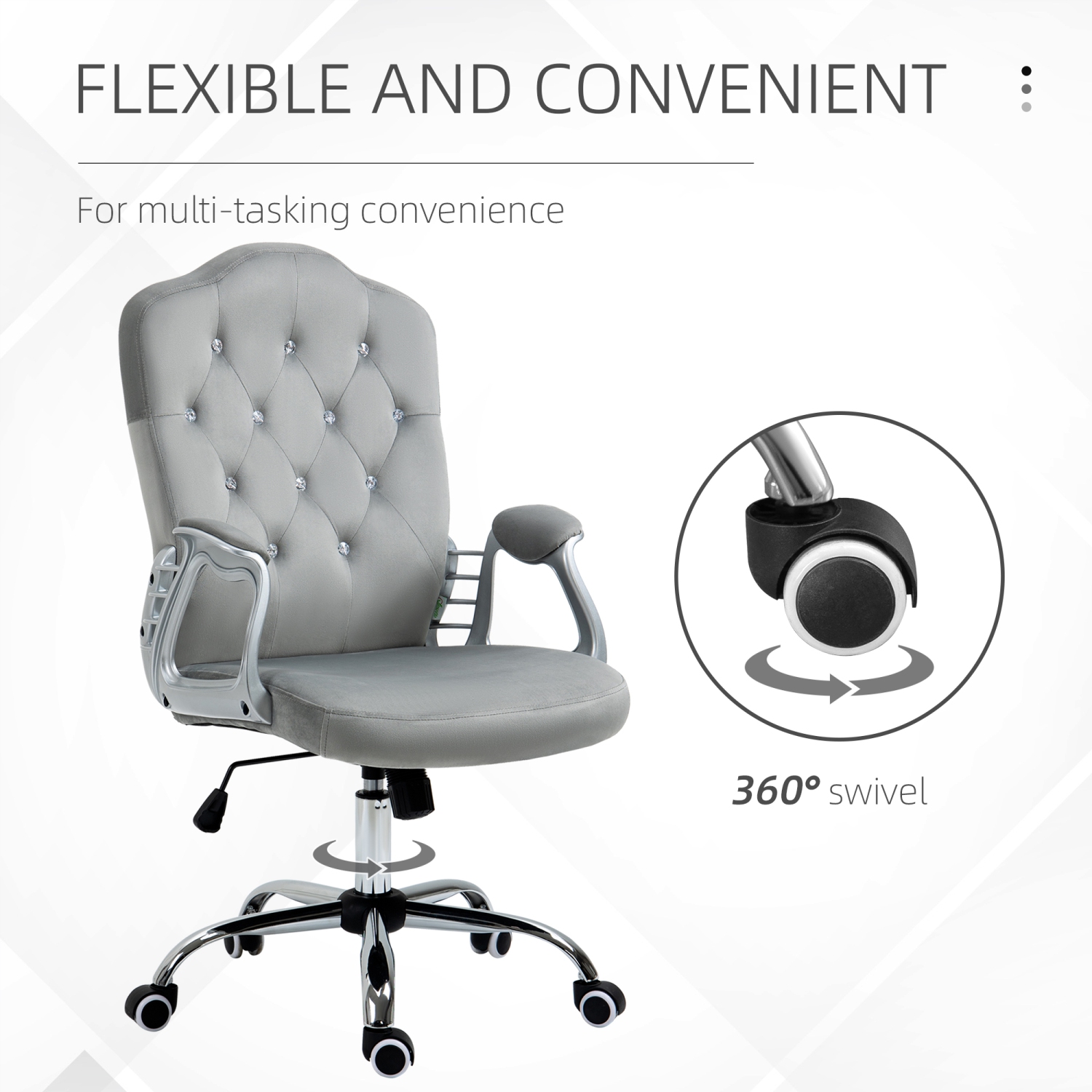Kepooman Velvet Fleece Computer Chair, Button Tufted Desk Chair with Swivel Wheels - Gray