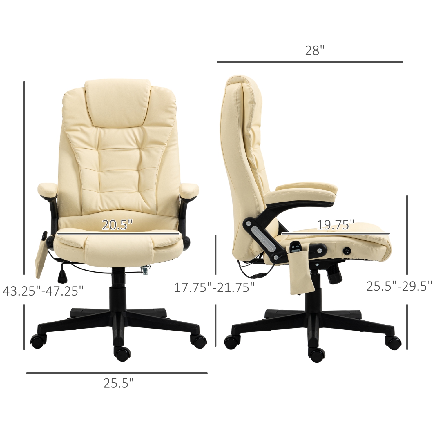 Kepooman Executive Massage Chairs Heated High Back Reclining Office Chair Swivel Leather Adjustable Vibrating Furniture - Beige