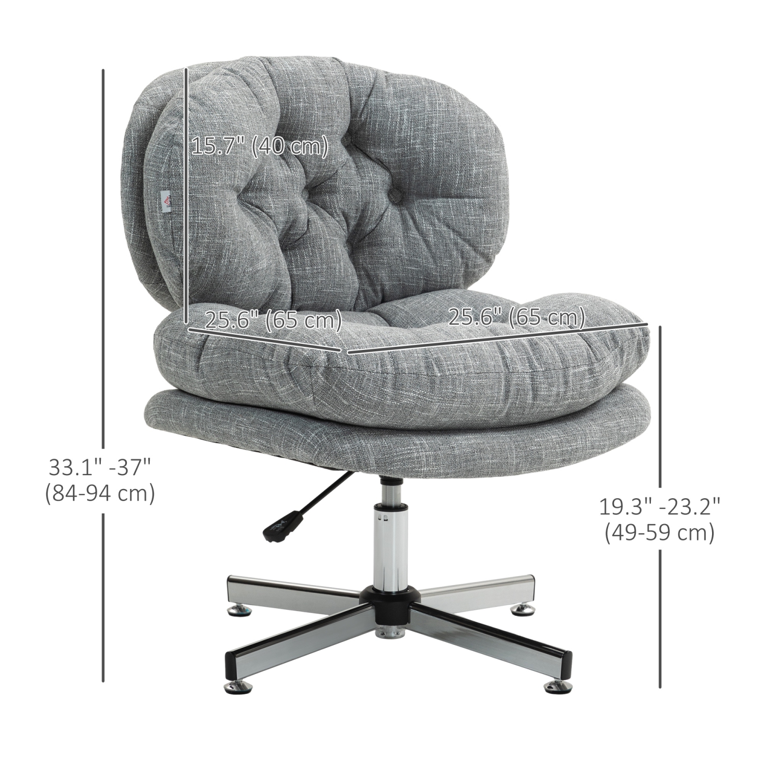 Computer Desk Chair, Armless Office Chair with Wide Padded Seat and Adjustable Height, Gray