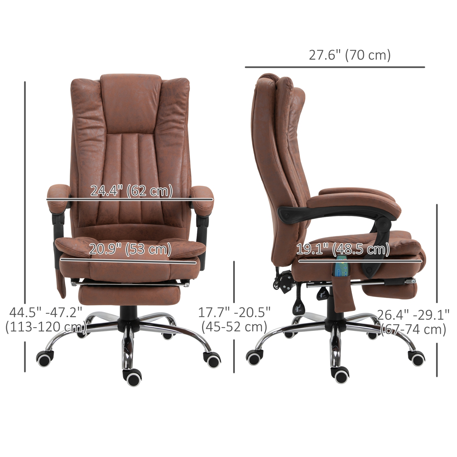 Kepooman Office Chair 6-point Vibration Massage Chair Micro Fiber Recliner with Retractable Footrest - Brown