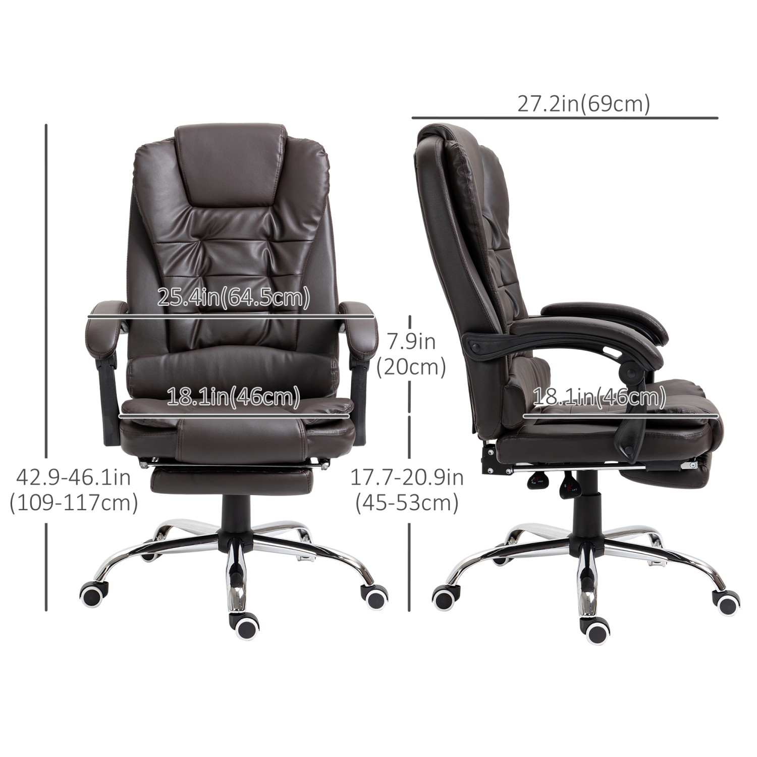 Kepooman High Back Office Chair PU Leather Executive Office Chair with Retractable Footrest Padded Armrest - Brown