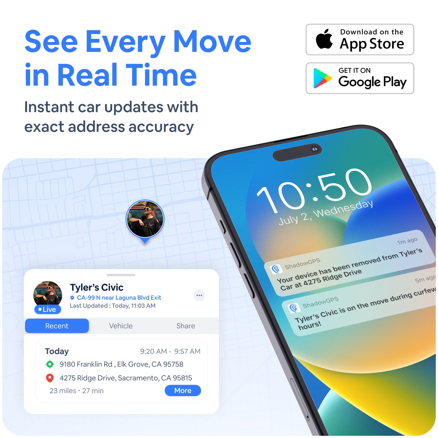 ShadowGPS GPS Tracker for Vehicles – OBD-II Car Tracker Device and Vehicle GPS Tracker with Real-Time Tracking, Speed & Motion Alerts, Trip History,