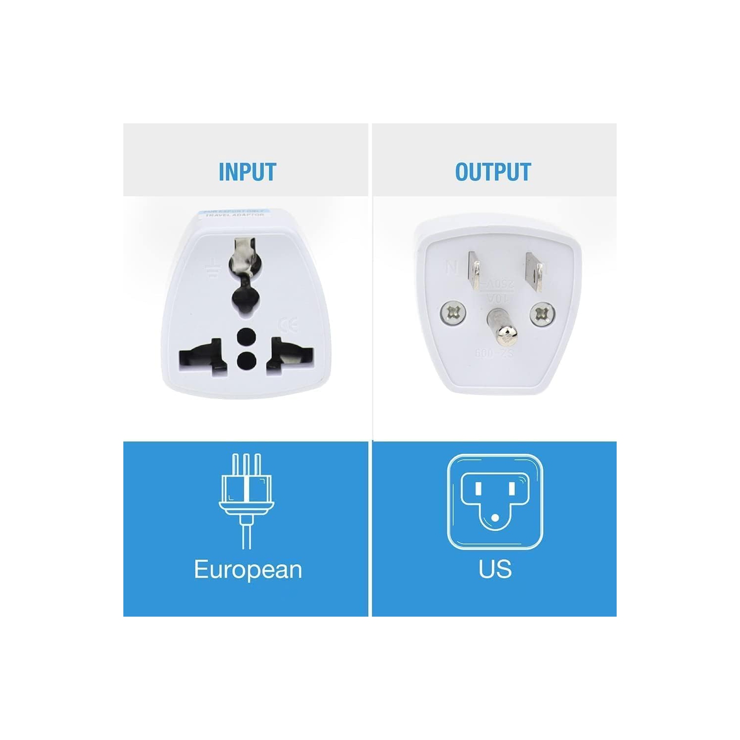 XCRS [4 Pack] Universal Three-pin EU India to US/ CANADA Power Travel Plug Adapter - 250V 10A Universal AU UK EU to US AC Power Travel Power Socket