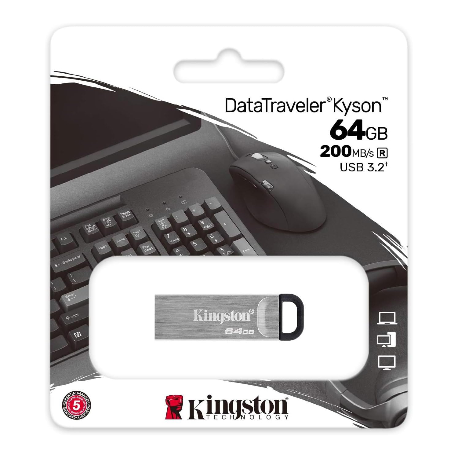 Clé USB 3,2 200&nbsp;Mo/s en lecture métallique DataTraveler Kyson de 1e génération de Kingston 64&nbsp;Go