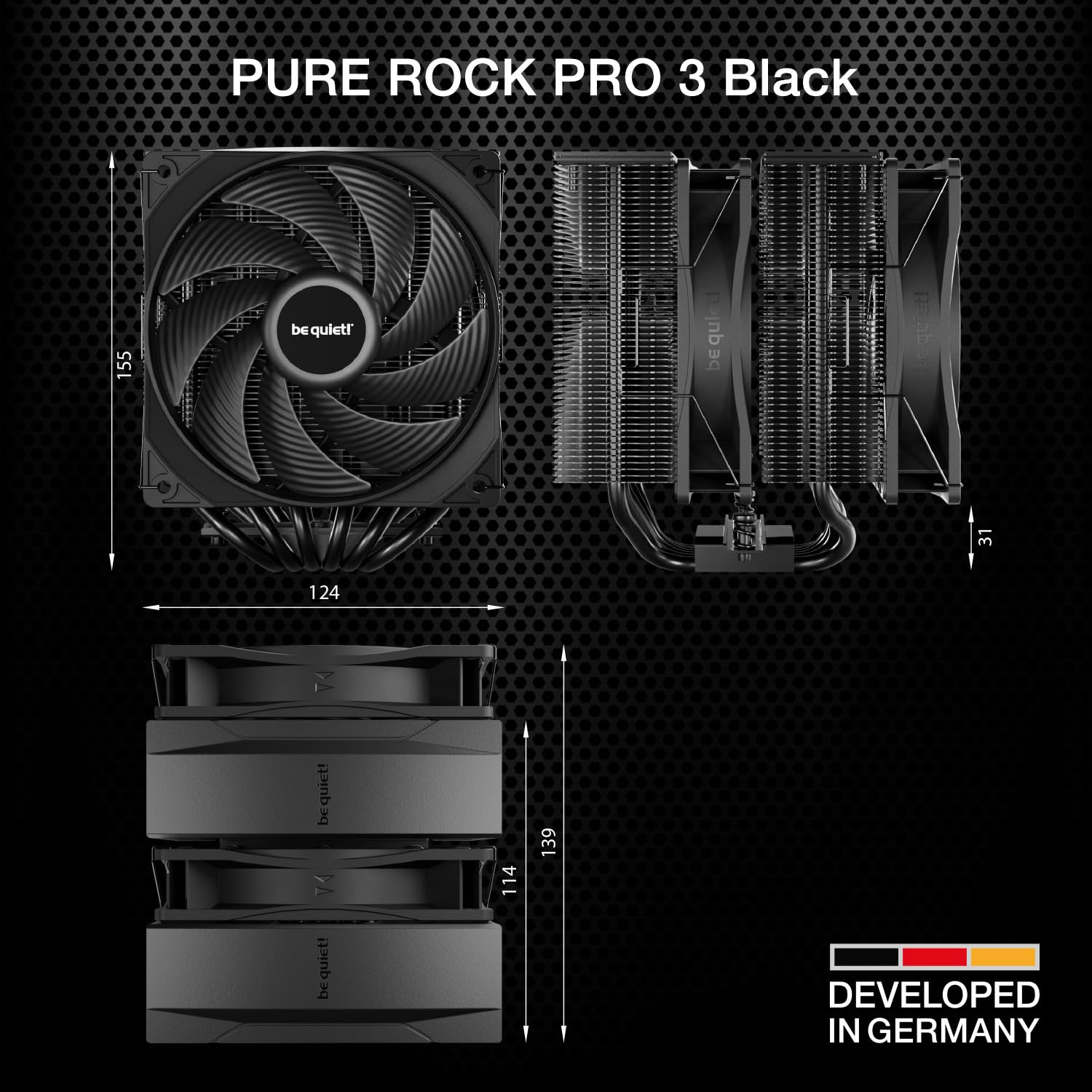 be quiet! Pure Rock Pro 3 CPU Air Cooler | 6 High Performance 6mm Heat Pipes with HDT Tech | 120mm Quiet PWM Fan|AMD:AM4 AM5/Intel LGA