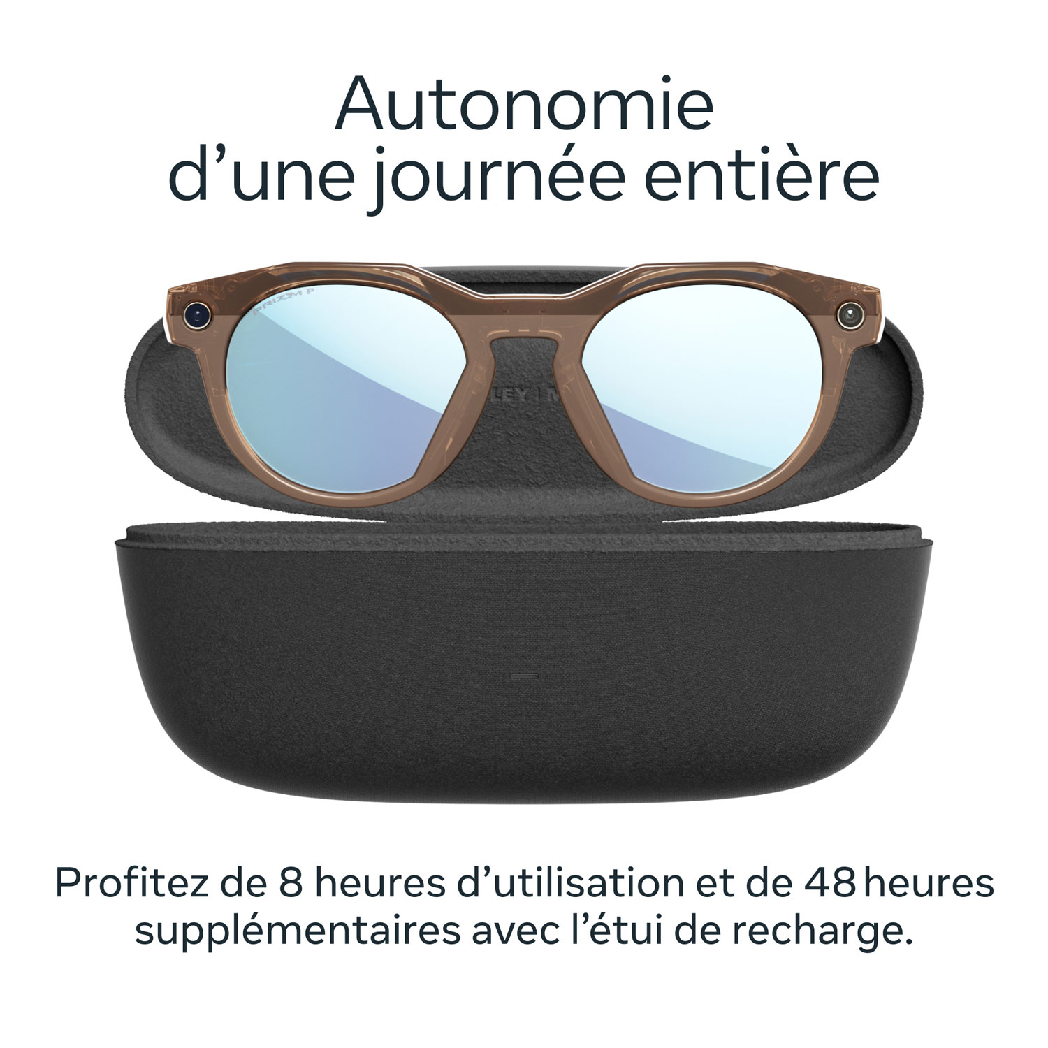 Lunettes intelligentes HSTN Meta d'Oakley avec intelligence artificielle, photo, vidéo, audio et assistant vocal - Brun fumé/Bleu polarisé Prizm