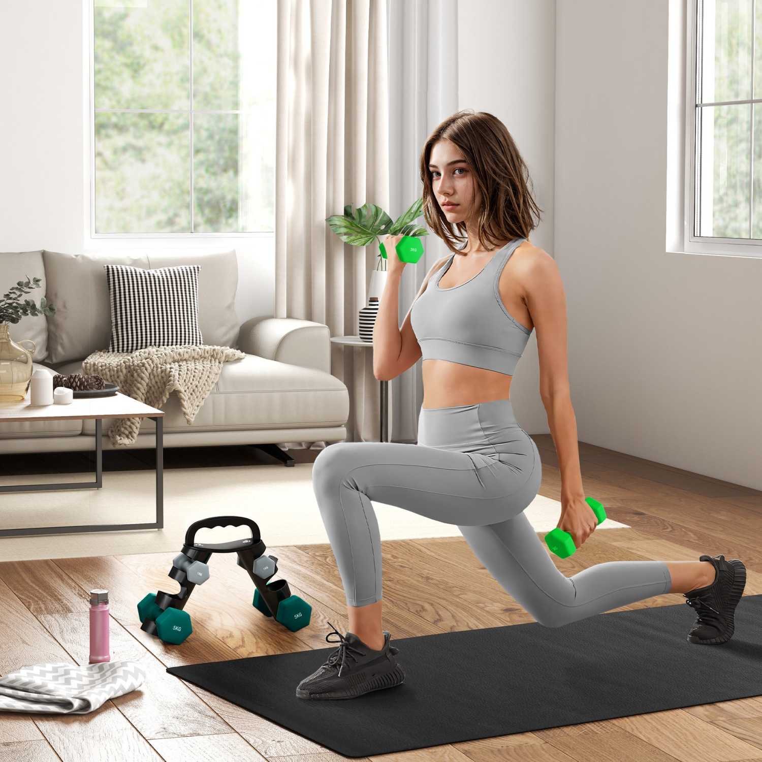 Ensemble d'haltères hexagonaux de 40 LB DE Soozier avec support vertical, haltères réglables, poids pour les mains pour l'entraînement musculaire à