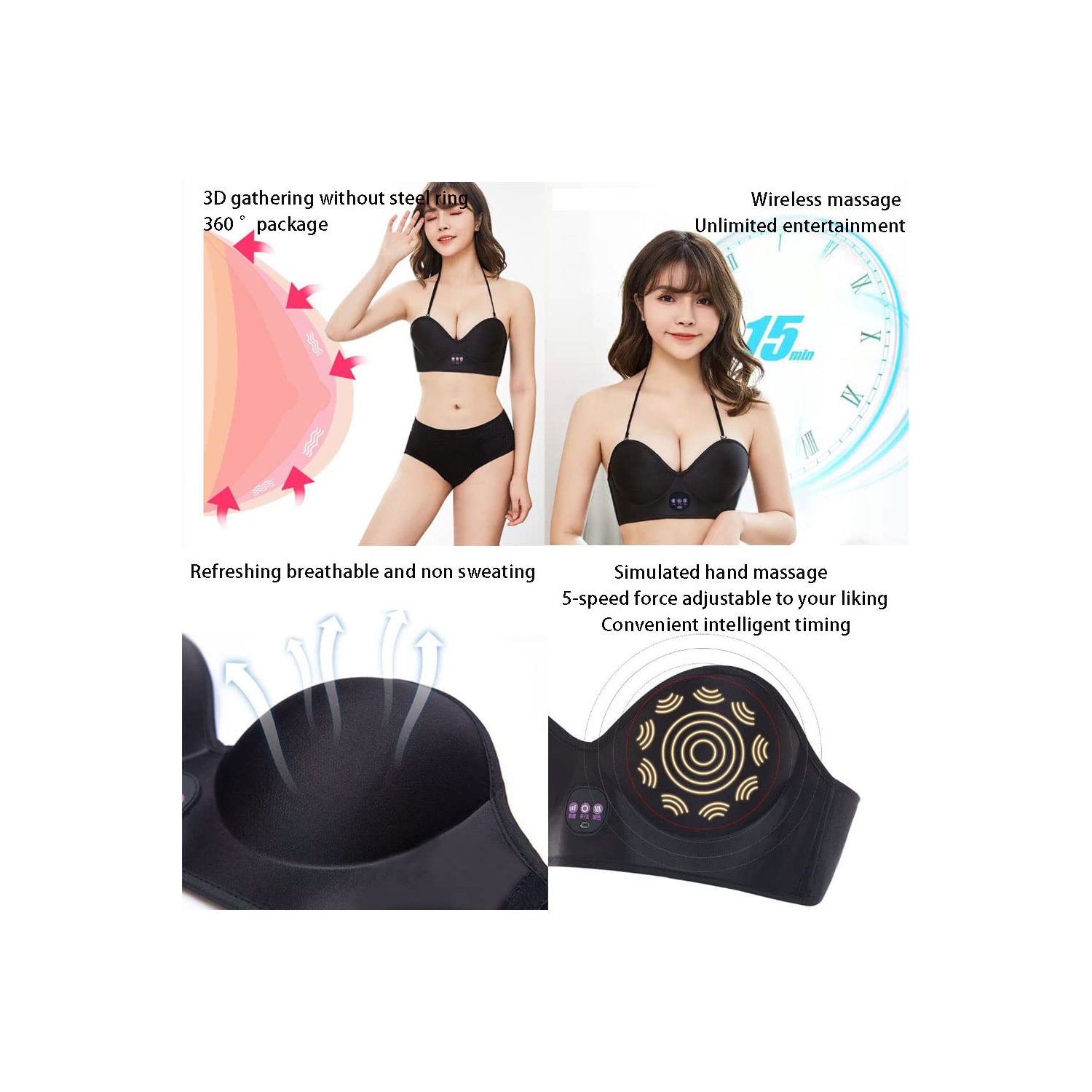 Breast Massager for Enlargement, USB Wireless Electric Vibration Bust Lift Enhancer Machine with Heat Function for Chest Enlargement Anti Sagging
