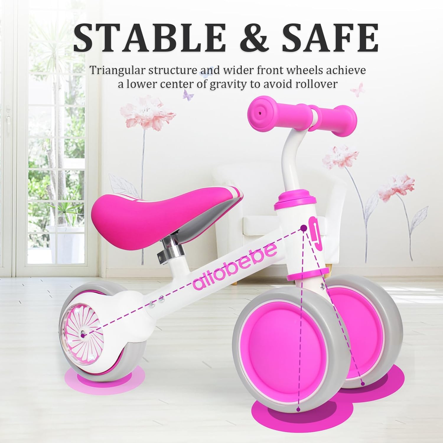 Baby Balance Bike, Cute Toddler Bikes 12-36 Months Gifts for 1 Year Old Girl Bike to Train Baby from Standing to Running with Adjustable Seat Silent,