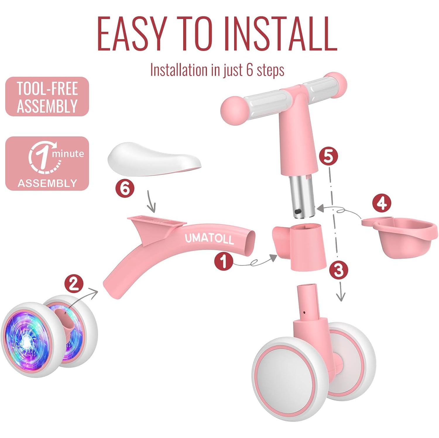 Jouets de draisienne pour bébé à éclairage coloré pour garçons de 1 ans, trotteur à siège réglable pour bébé, jouets porteurs pour tout-petits de