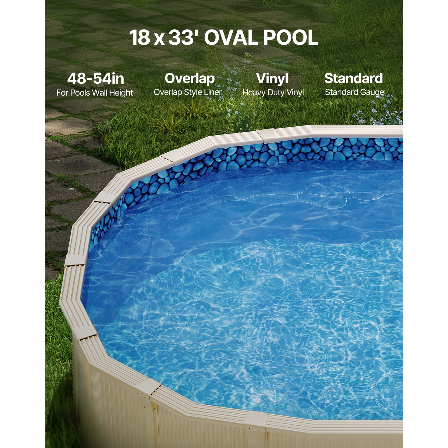 VEVOR 18-Foot-by-33-Foot Oval Pool Liner for Overlap Above Ground Swimming Pools, 48-to-54inch Wall Height, Durable Standard Gauge Vinyl