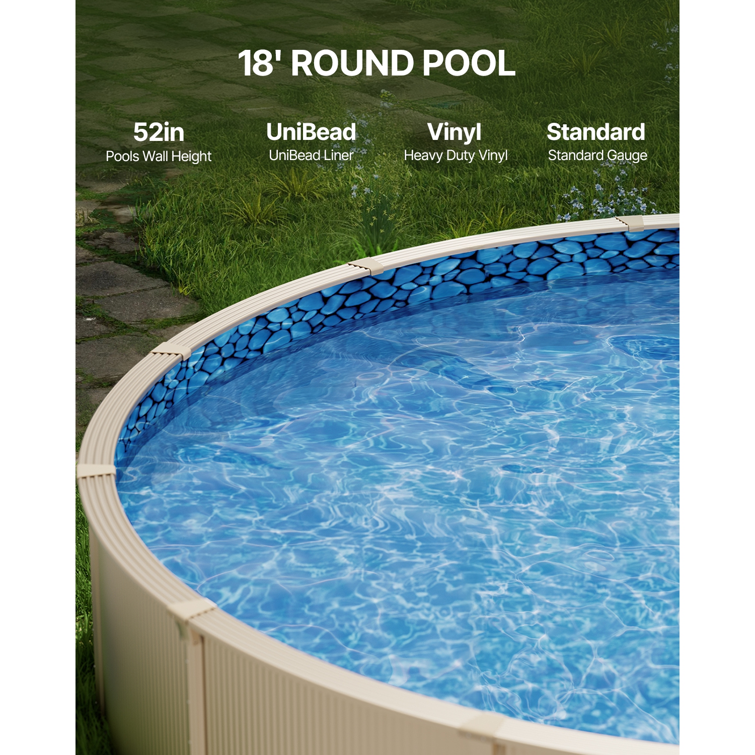 VEVOR 18-ft Round Above Ground Pool Liner, Unibead Pool Liners, Standard Gauge, 52inch Wall Height, Designed for Steel Sided Above-Ground Swimming