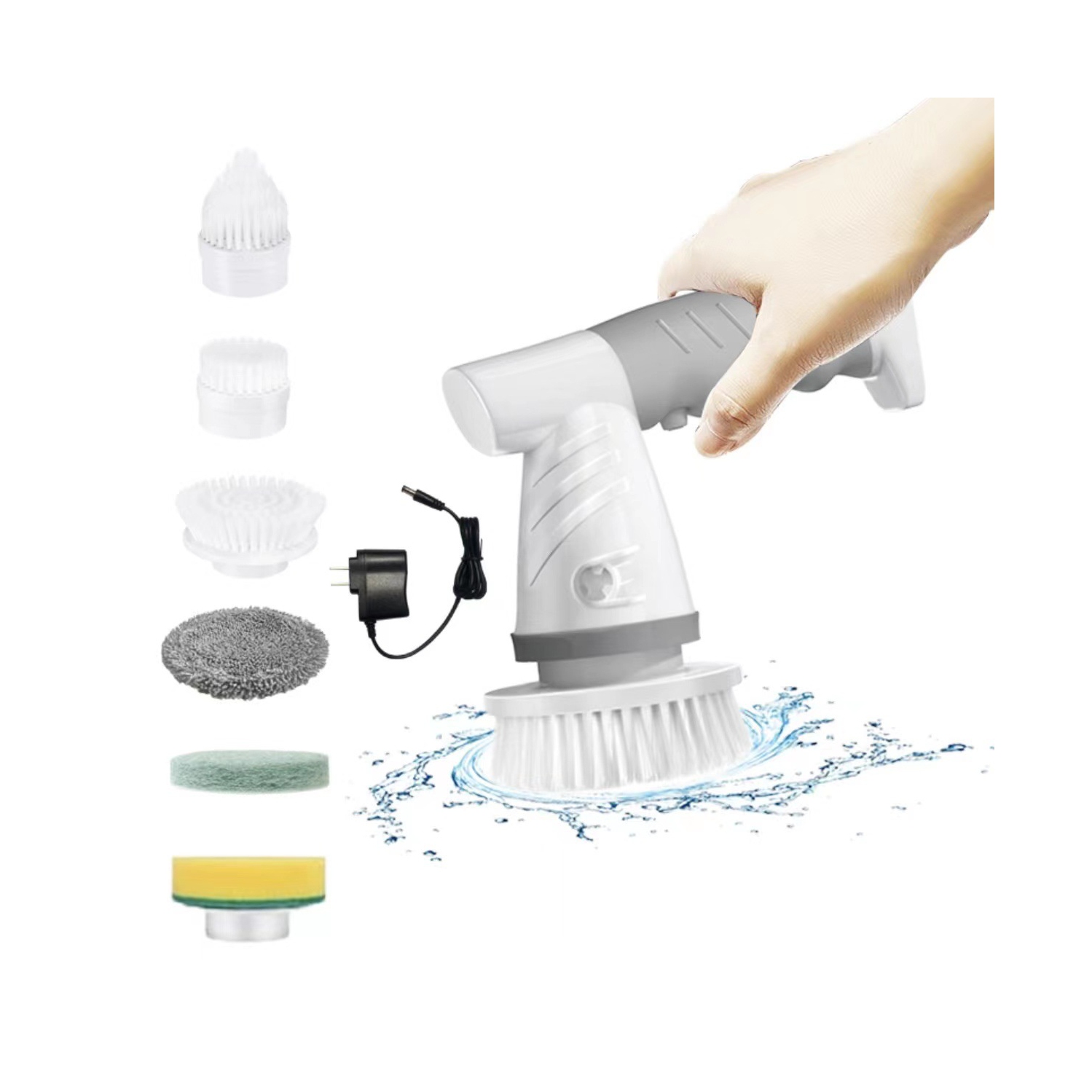 Electric Household Cleaning Brush, Electric Cleaning Brush with 6 Replaceable Brush Heads, 2000 mAh Power Scrubber for Bathroom, Kitchen, Corners Car