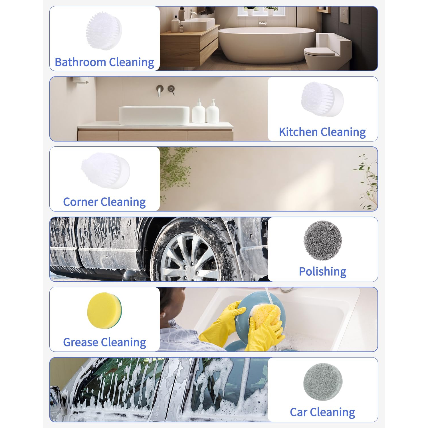 Electric Household Cleaning Brush, Electric Cleaning Brush with 6 Replaceable Brush Heads, 2000 mAh Power Scrubber for Bathroom, Kitchen, Corners Car