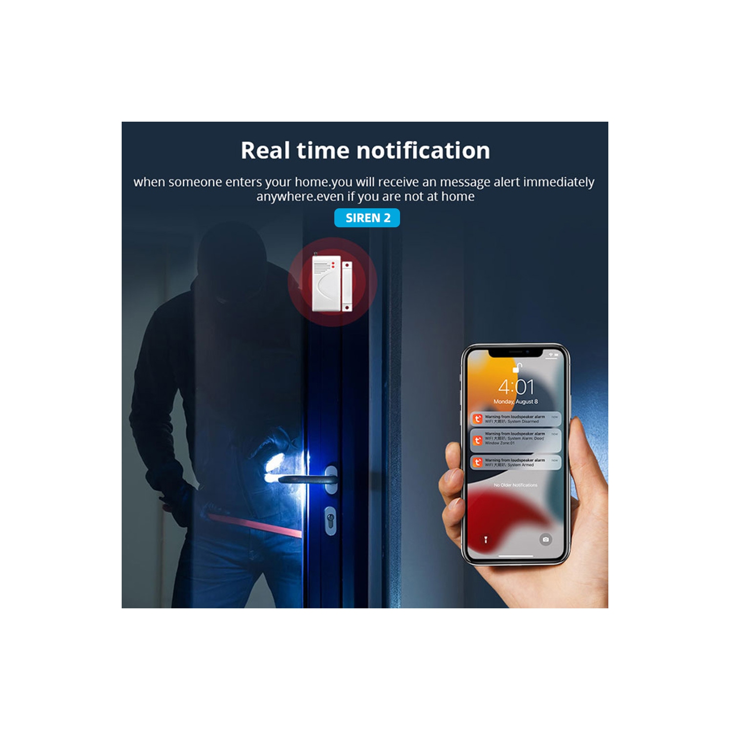 Magasinez la trousse de système d'alarme de porte Alarme de porte Sirène Capteurs de porte/fenêtre Télécommandes Alarme antivol pour Home Office,