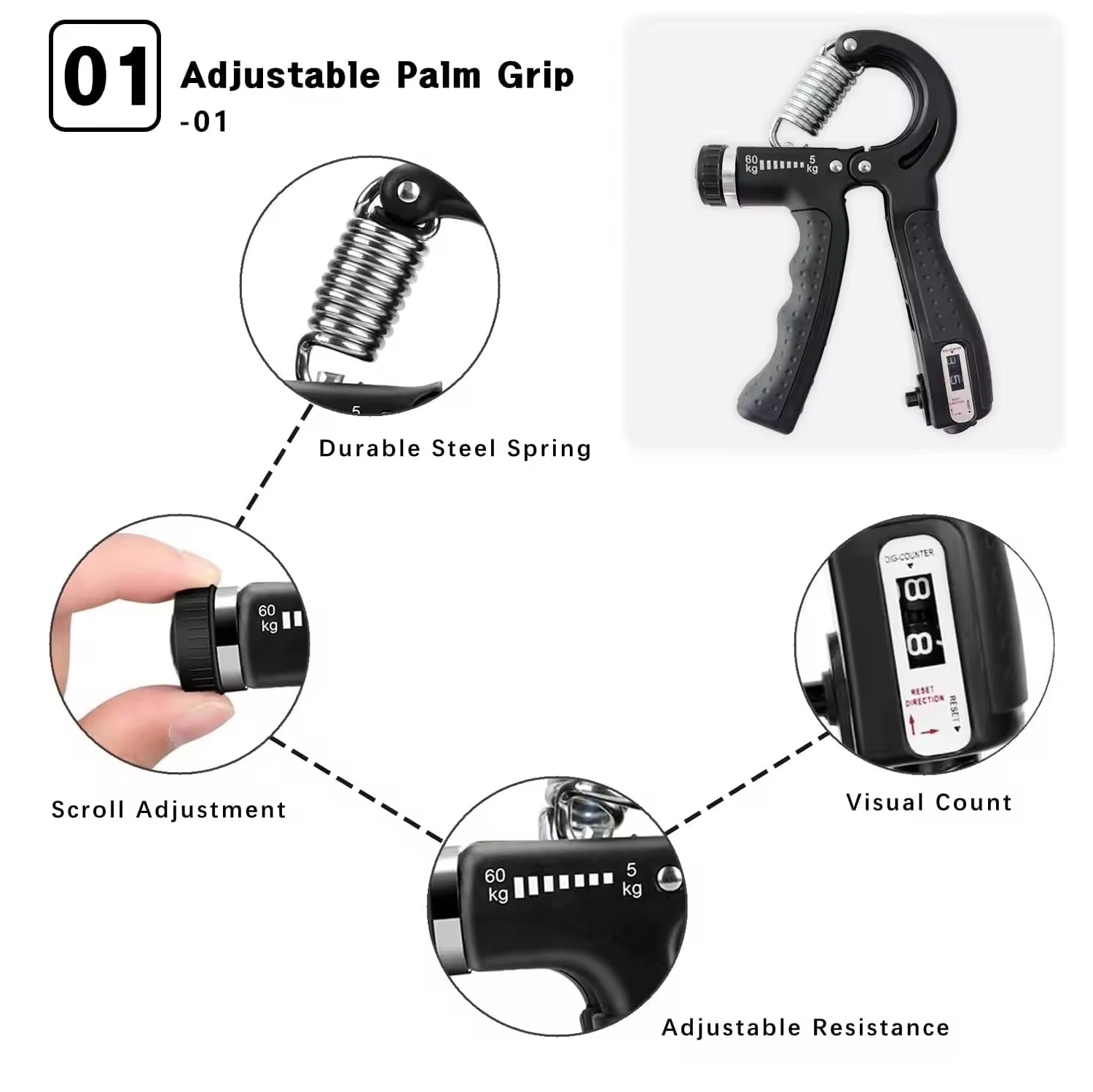Poignée ajustable – Ensemble complet d'entraînement de force avec repose-poignets et exercices pour les mains pour les muscles