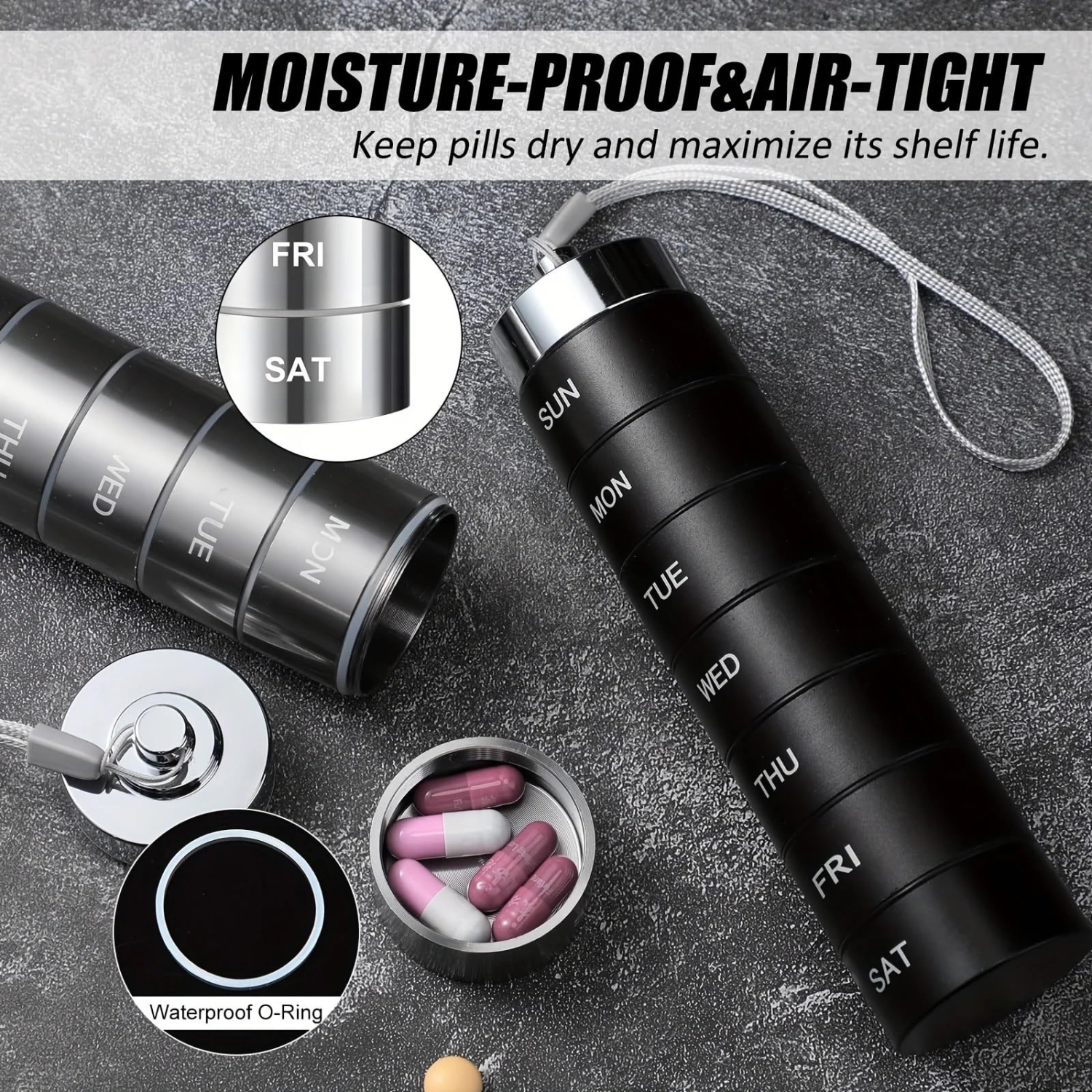 Range-tout de voyage en métal, boîte de pilules hebdomadaire étanche portative, contenant de pilules en alliage d'aluminium, porte-médicaments
