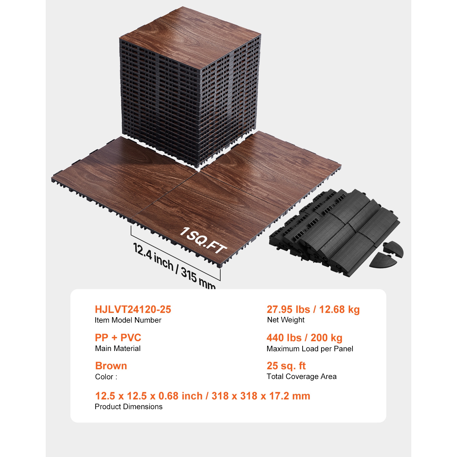 Dalles de plancher de danse 25 pièces 12,4 x 12,4&nbsp;po VEVOR, plancher de danse emboîtable, plancher d'entraînement portatif avec base coussinée